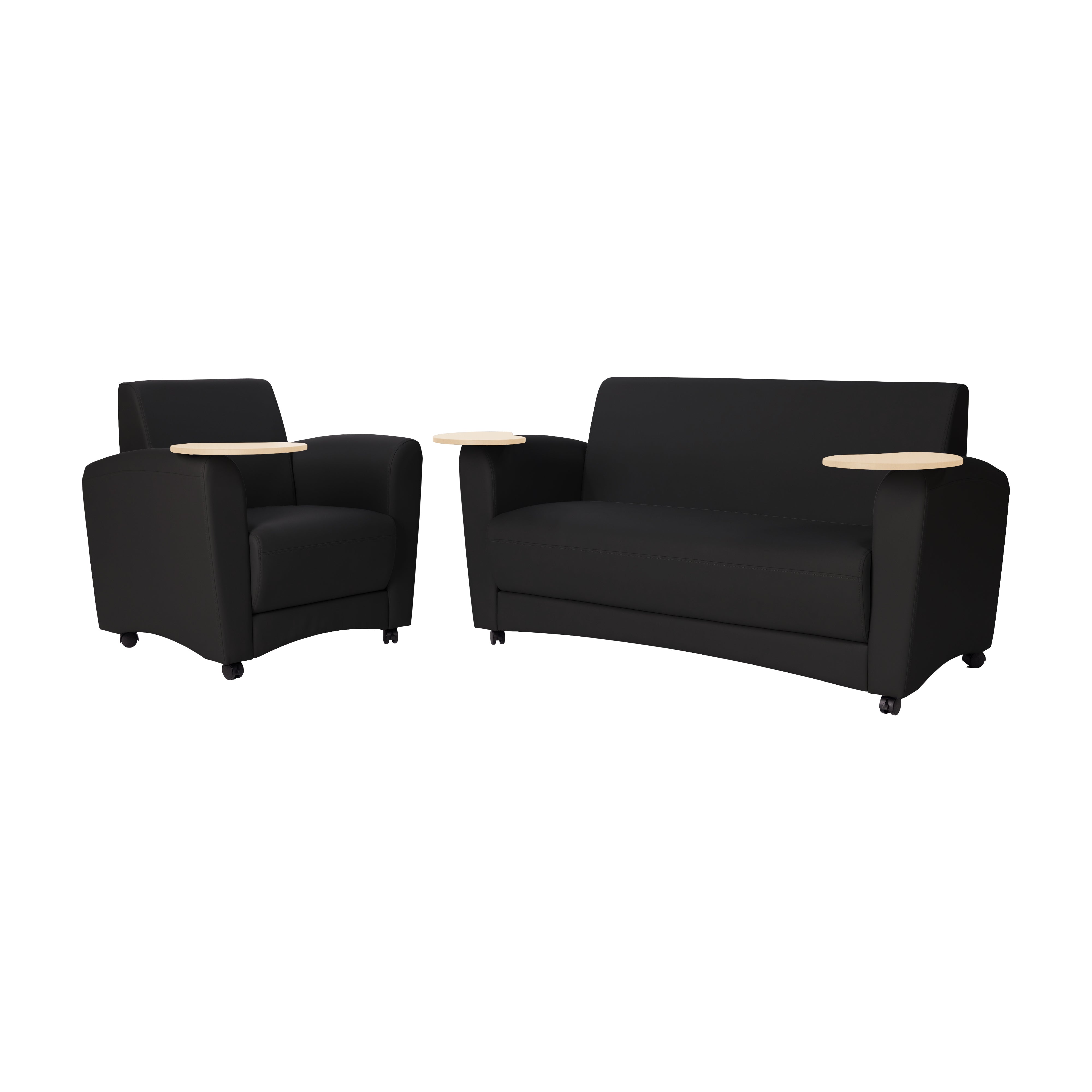 Pro Series Upholstered Common Area Sofa with Tablet - Black/Maple Grain