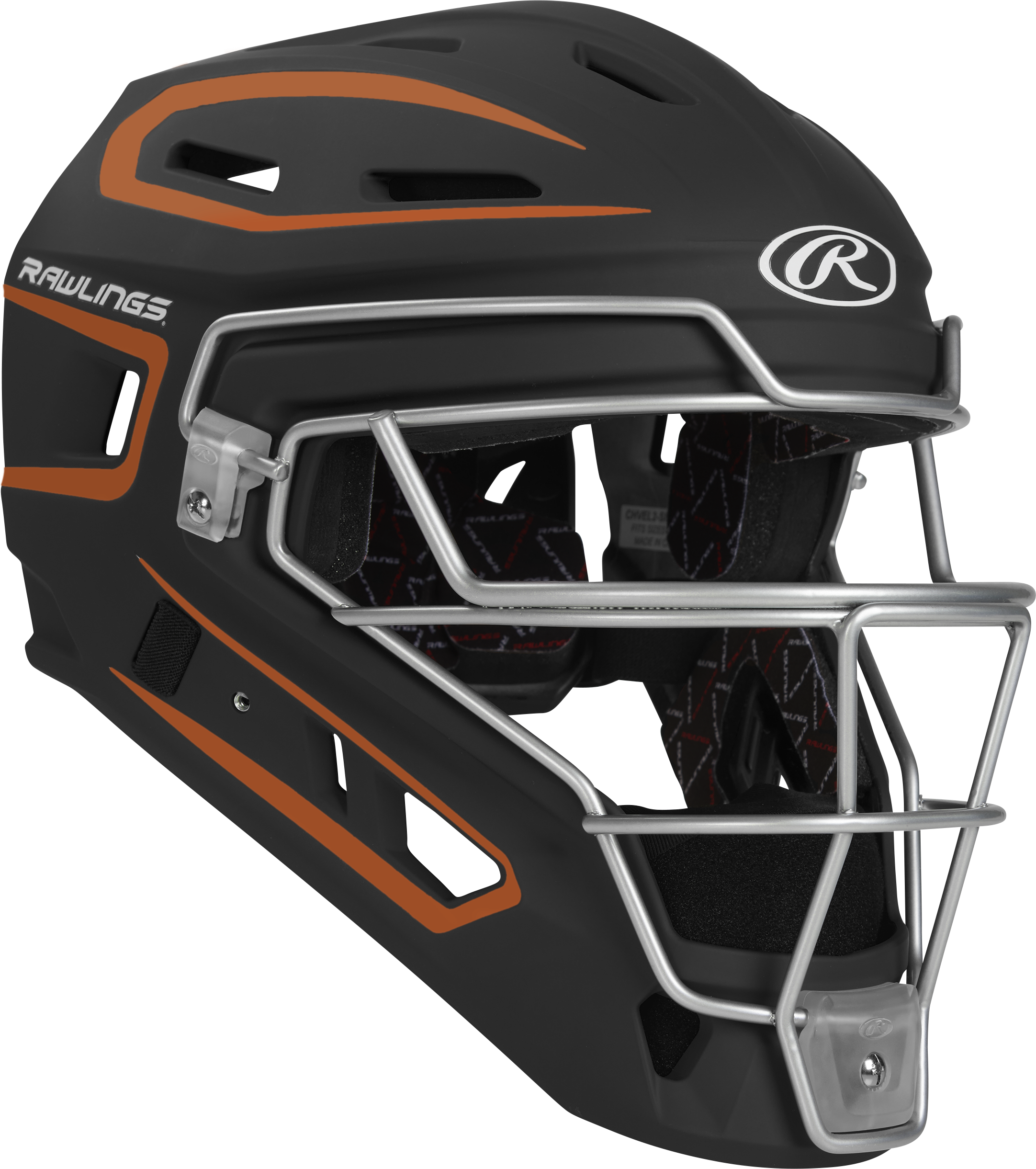 Rawlings Velo 2.0 Matte Senior Catchers Helmet - Black/Athletic Orange