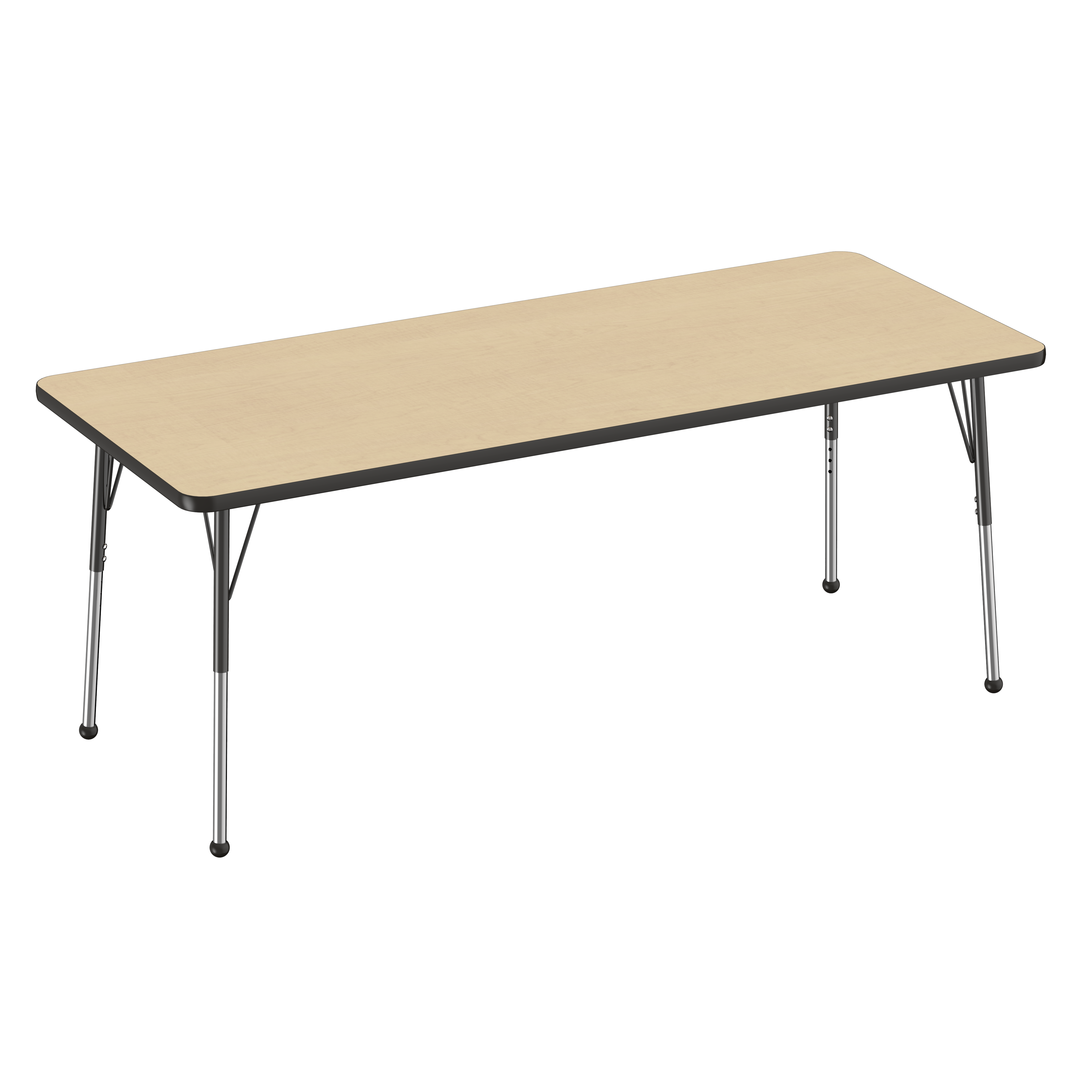 30" x 72" Rectangle T-Molding Activity Table with Adjustable Standard Ball Glide Legs - Maple/Black