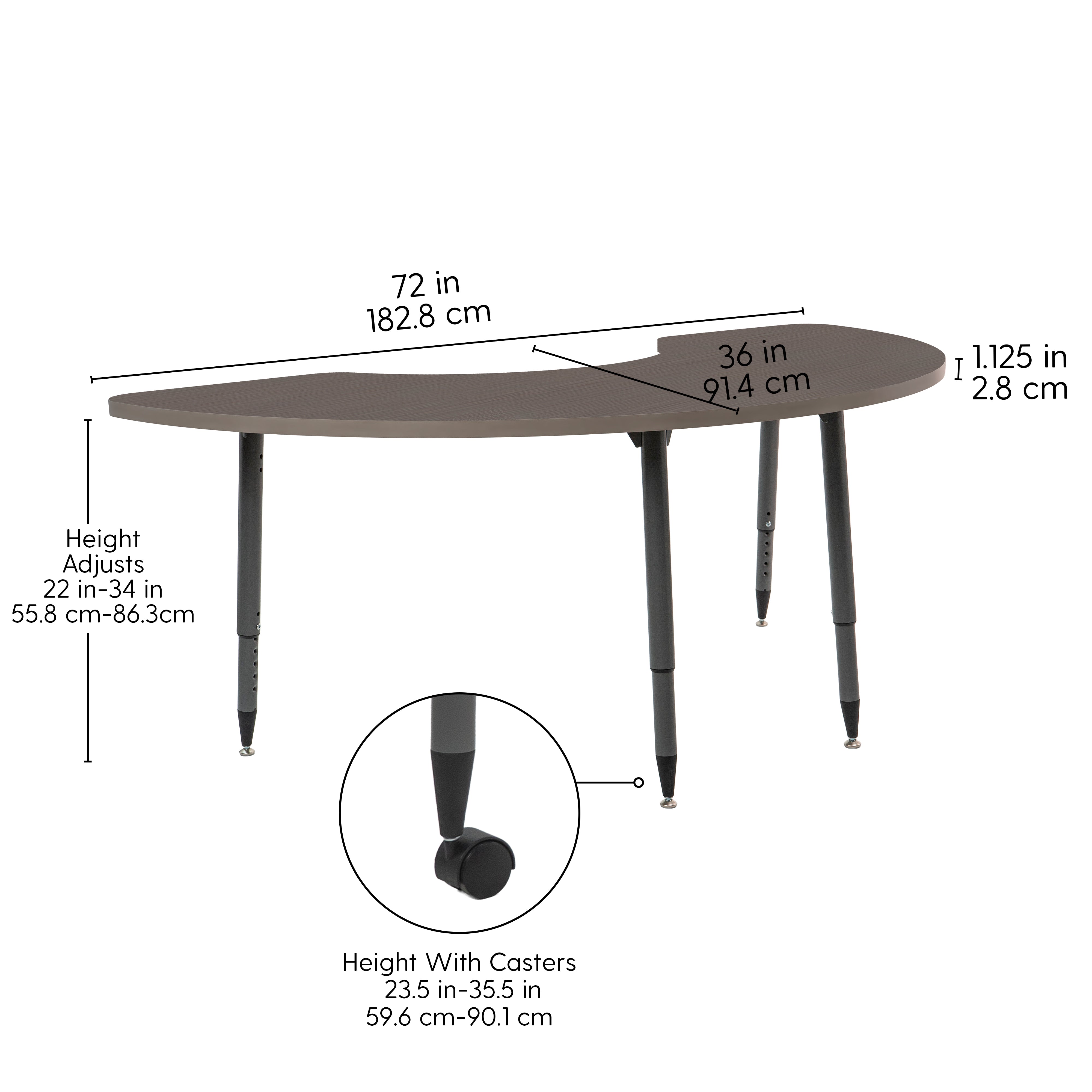 Adapte 36" x 72" Half Moon Thermofused Activity Table with Adjustable Tapered Legs - Cosmic Strandz/North Sea