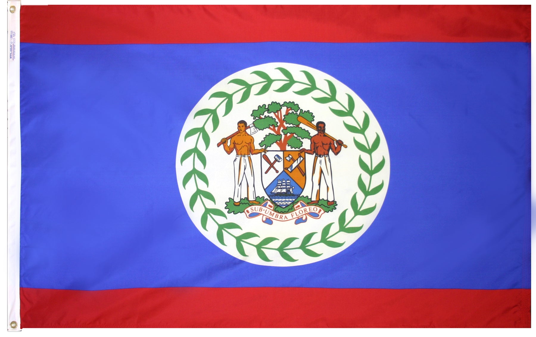 Belize Flag 5x8 ft. Nylon SolarGuard Nyl-Glo 100% Made in USA to Official United Nations Design Specifications.