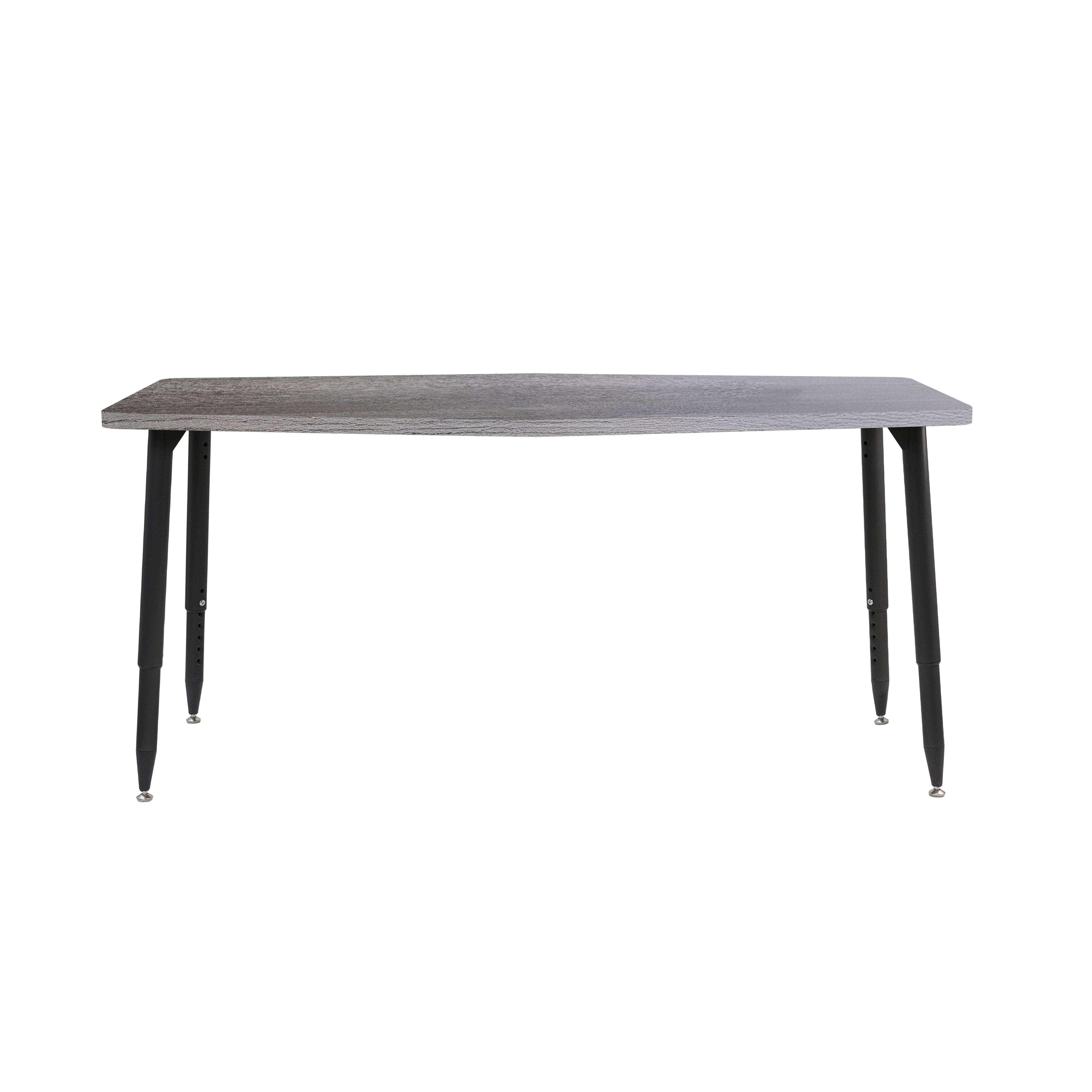 Adapte 34" x 60" Long Hexagon Woodgrain Activity Table with Adjustable Tapered Legs - Gray Wood/Black