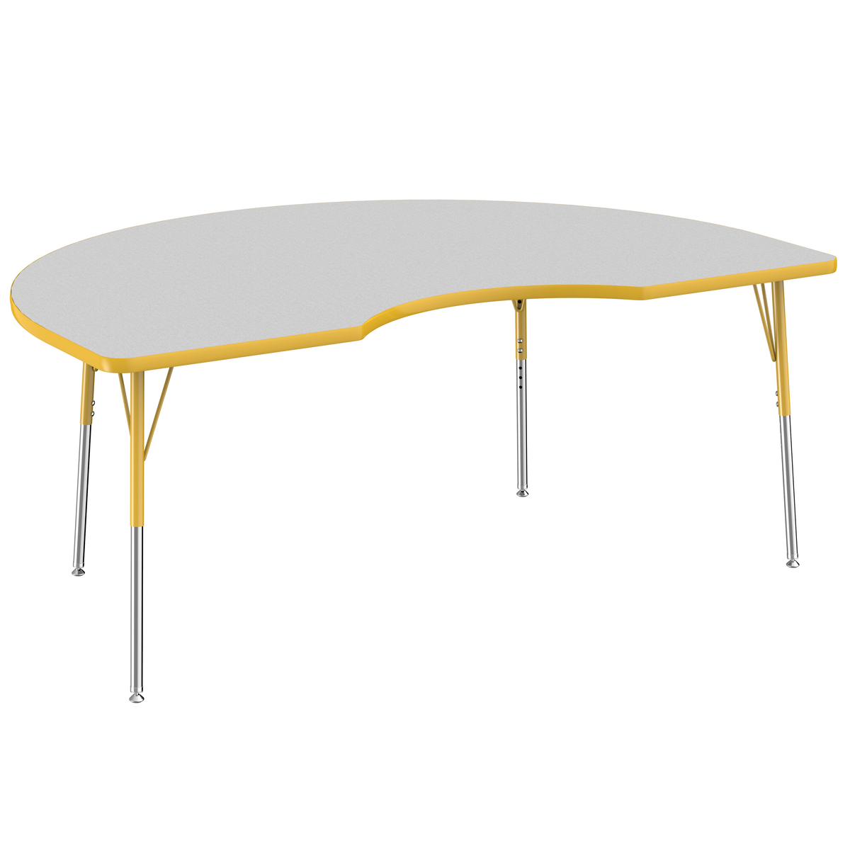 48" x 72" Kidney T-Molding Activity Table with Adjustable Standard Swivel Glide Legs - Gray/Yellow