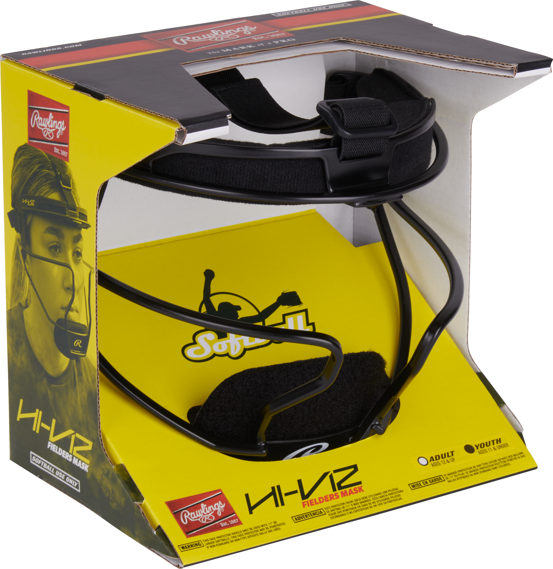 Rawlings Hi-Viz Ultra Youth Softball Fielders Mask - Black