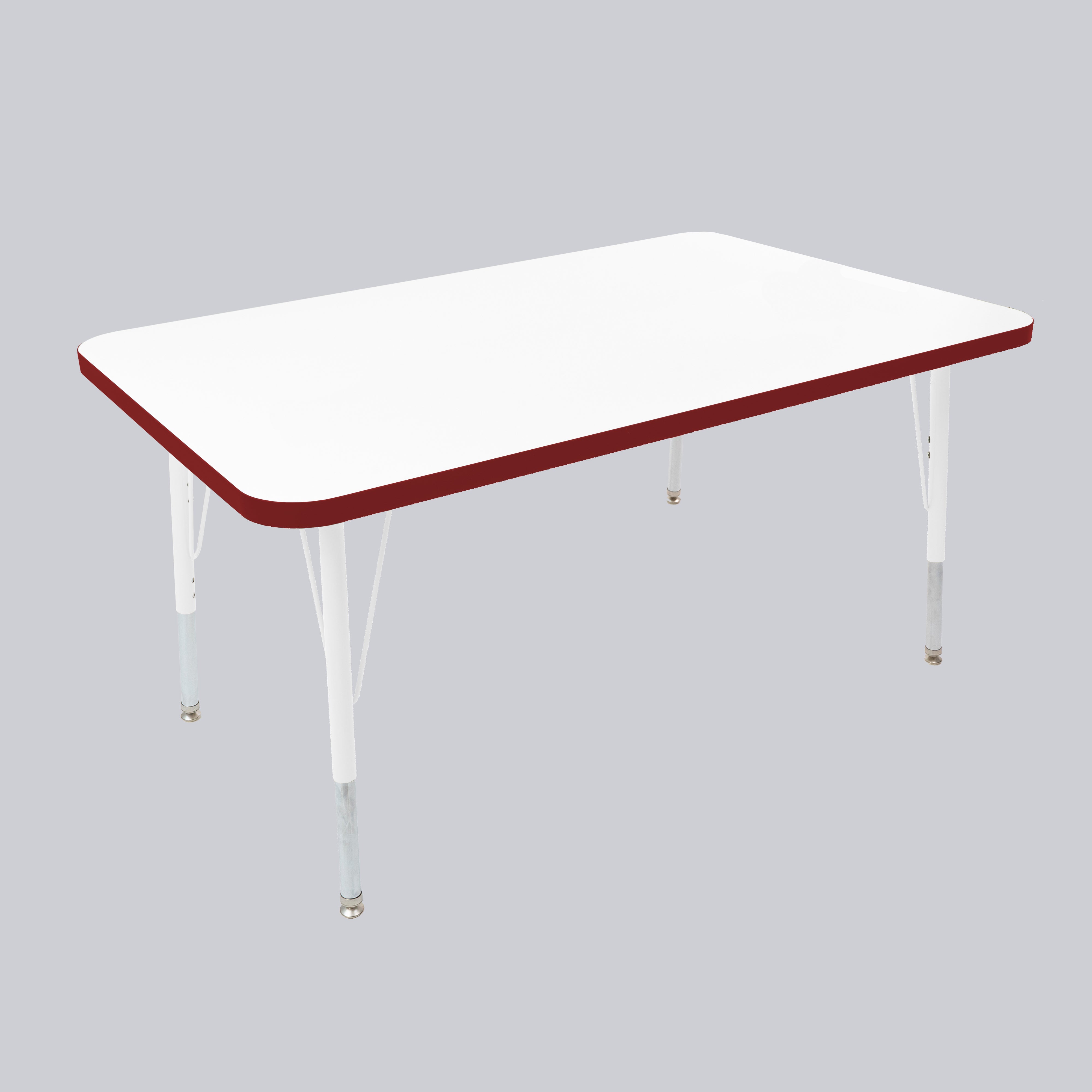 30" x 48" Rectangle Thermofused Activity Table with Adjustable Standard Swivel Glide Legs - White/Burgundy/White