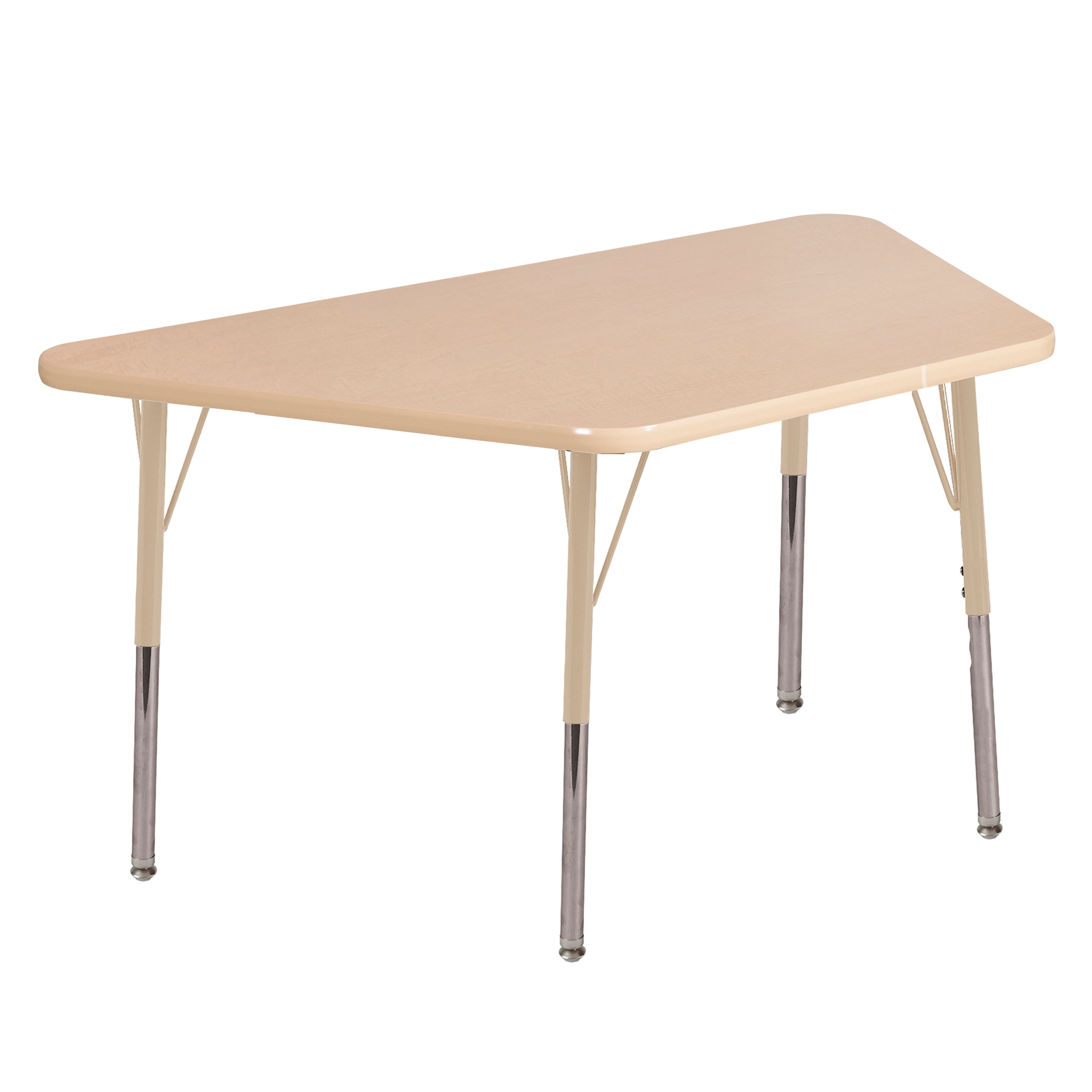 30" x 60" Trapezoid T-Molding Activity Table with Adjustable Standard Swivel Glide Legs - Maple/Sand