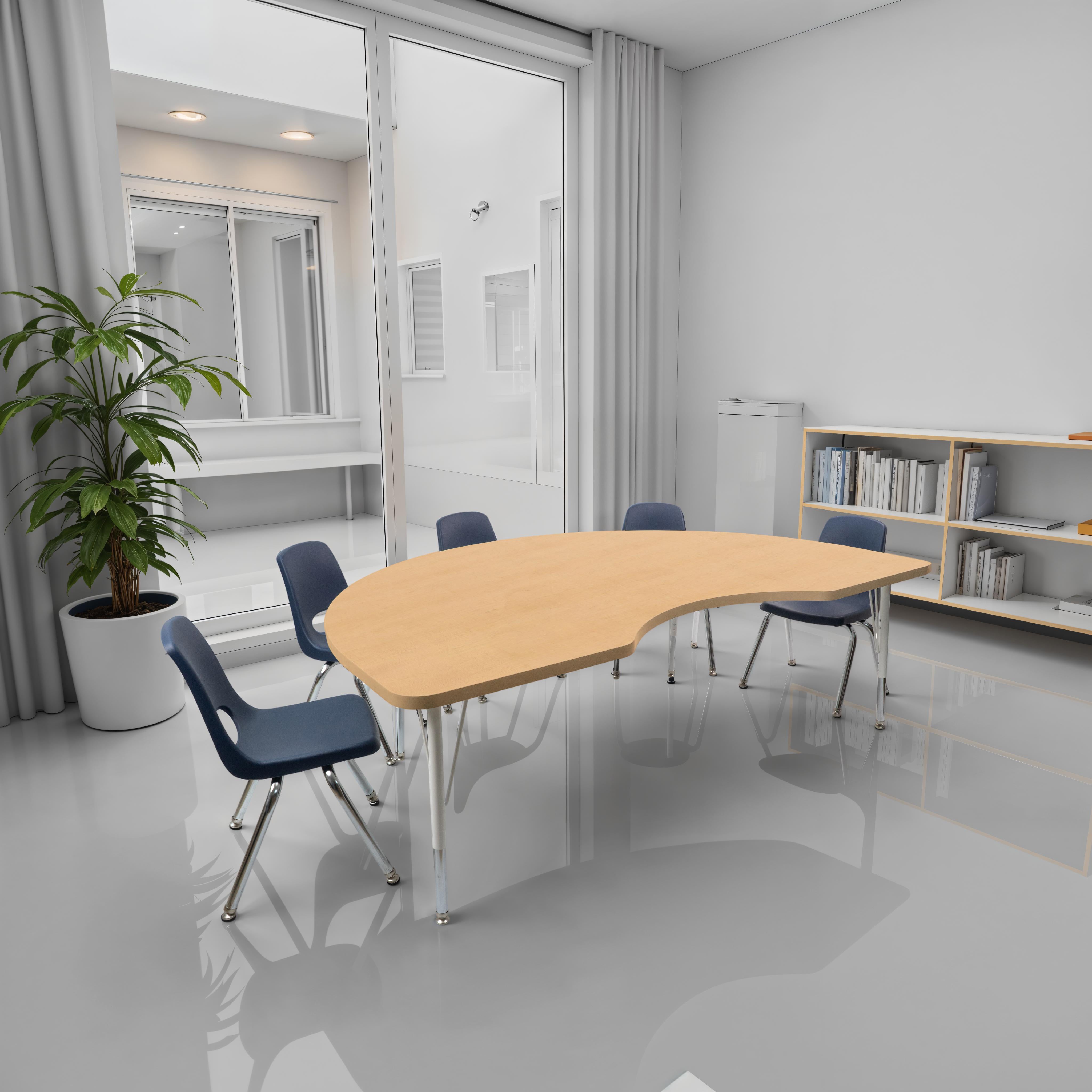 48" x 72" Kidney Thermofused Woodgrain Activity Table with Standard Legs - Maple Grain/White