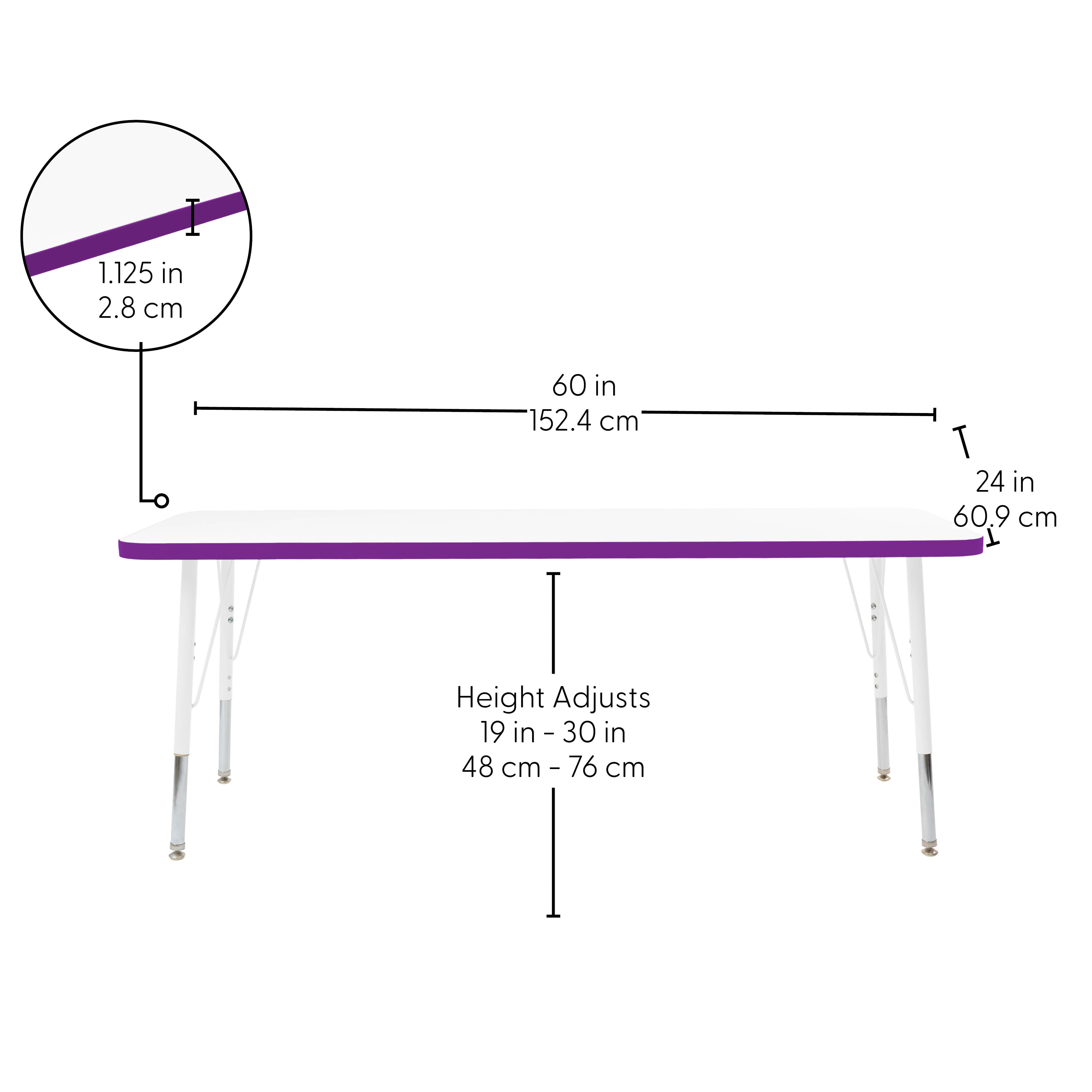 24" x 60" Rectangle Thermofused Activity Table with Adjustable Standard Swivel Glide Legs - White/Eggplant/White