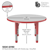 36" Round T-Molding Activity Table with Adjustable Chunky Legs - Gray/Red