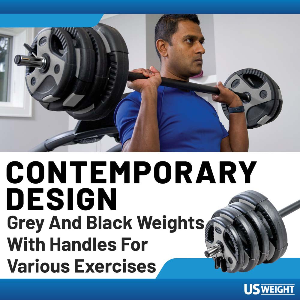US Weight 54 LB Weight Set with 55" Padded Bar - Grey