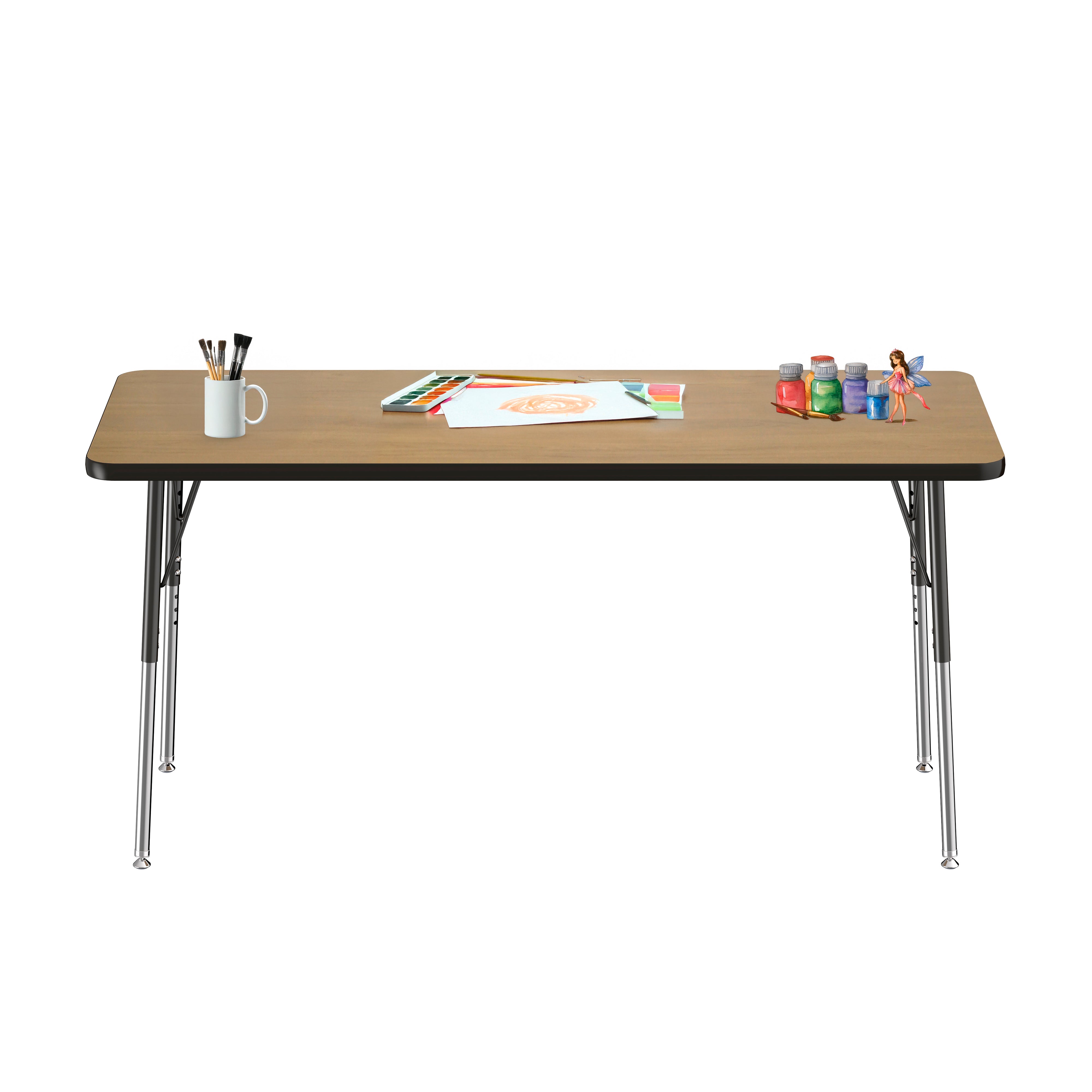 24" x 60" Rectangle T-Molding Activity Table with Adjustable Standard Swivel Glide Legs - Pasadena Oak/Black