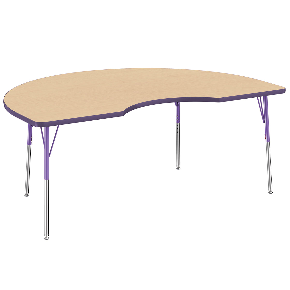 48" x 72" Kidney T-Molding Activity Table with Adjustable Standard Swivel Glide Legs - Maple/Purple