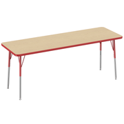 24" x 72" Rectangle T-Molding Activity Table with Adjustable Standard Swivel Glide Legs - Maple/Red