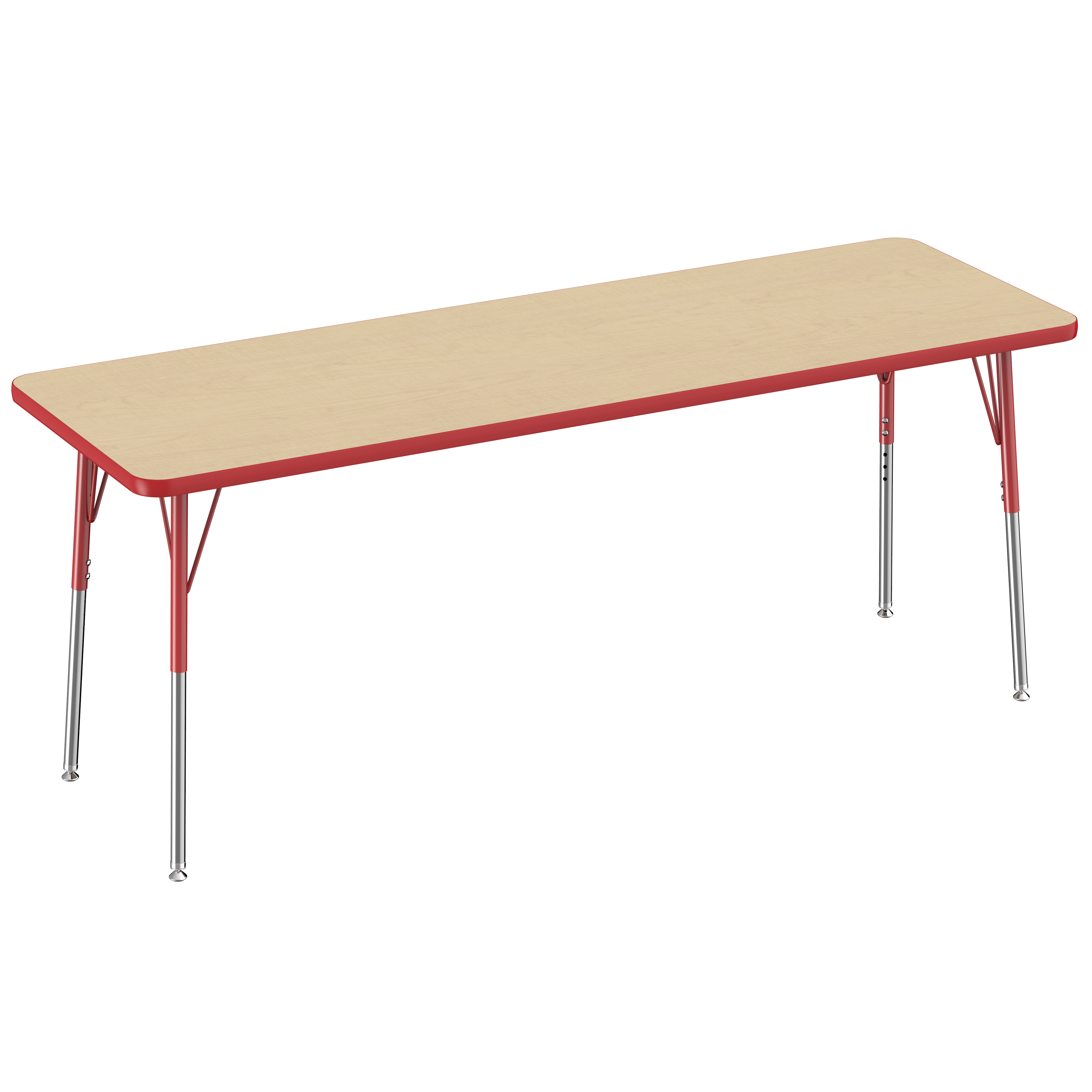 24" x 72" Rectangle T-Molding Activity Table with Adjustable Standard Swivel Glide Legs - Maple/Red