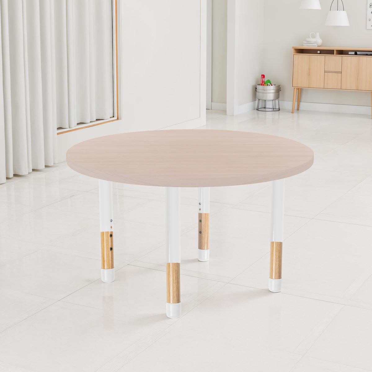 36" x 36" Round Thermofused Activity Table with Adjustable Chunky Wood Legs - Asian Sand/White/Natural