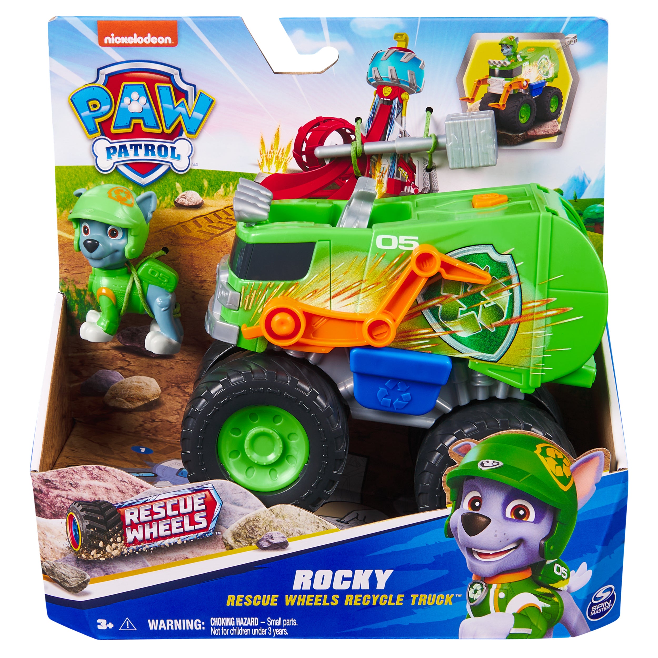 PAW Patrol: Rescue Wheels Rocky’s Recycle Truck, Toy Truck with Projectile Launcher and Collectible Action Figure, Kids Toys for Boys & Girls Ages 3+