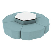 Pro Series Dry-Erase Hexagon Ottoman Table with Petal 12" H Seating, 7-Piece Set - Sky Blue Crosshatch/Whiteboard