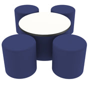 Pro Series Dry-Erase 30" Round Ottoman Table with Round 18" H Seating, 5-Piece Set - Navy/Whiteboard