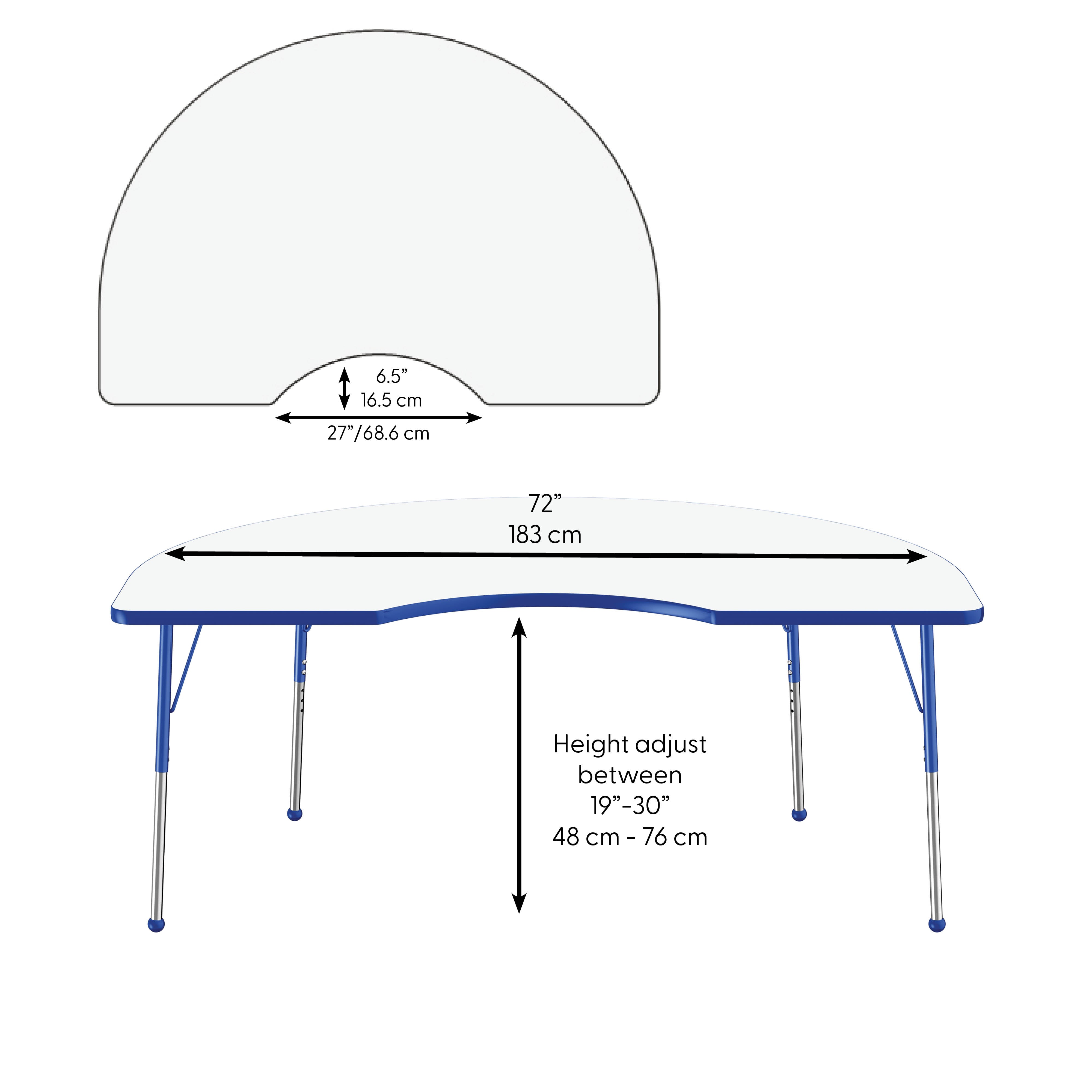 48" x 72" Kidney Dry-Erase Activity Table with Adjustable Standard Ball Glide Legs - Whiteboard/Blue