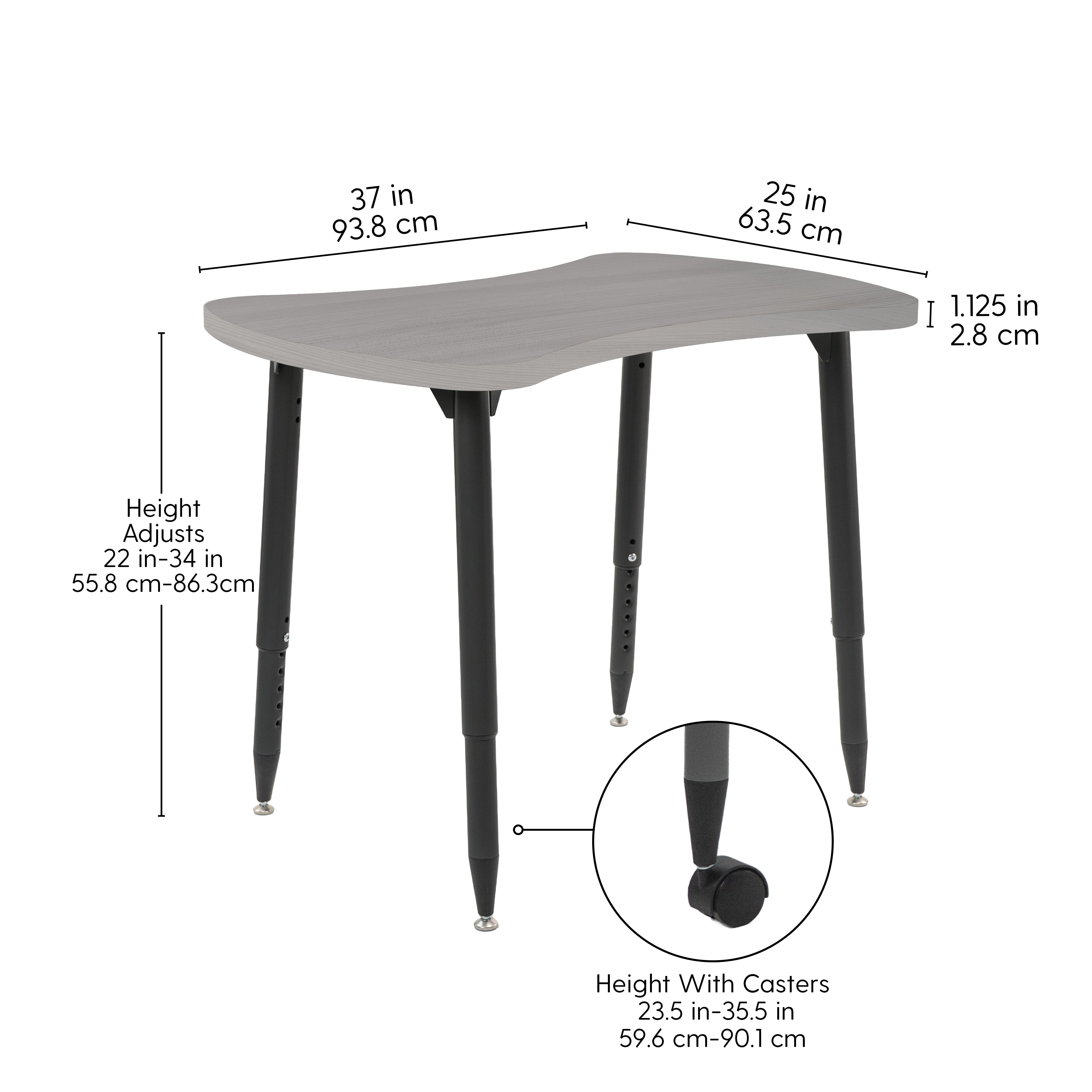 Adapte 25" x 37" Bowtie Woodgrain Activity Table with Adjustable Tapered Legs - Light Gray Wood/Black