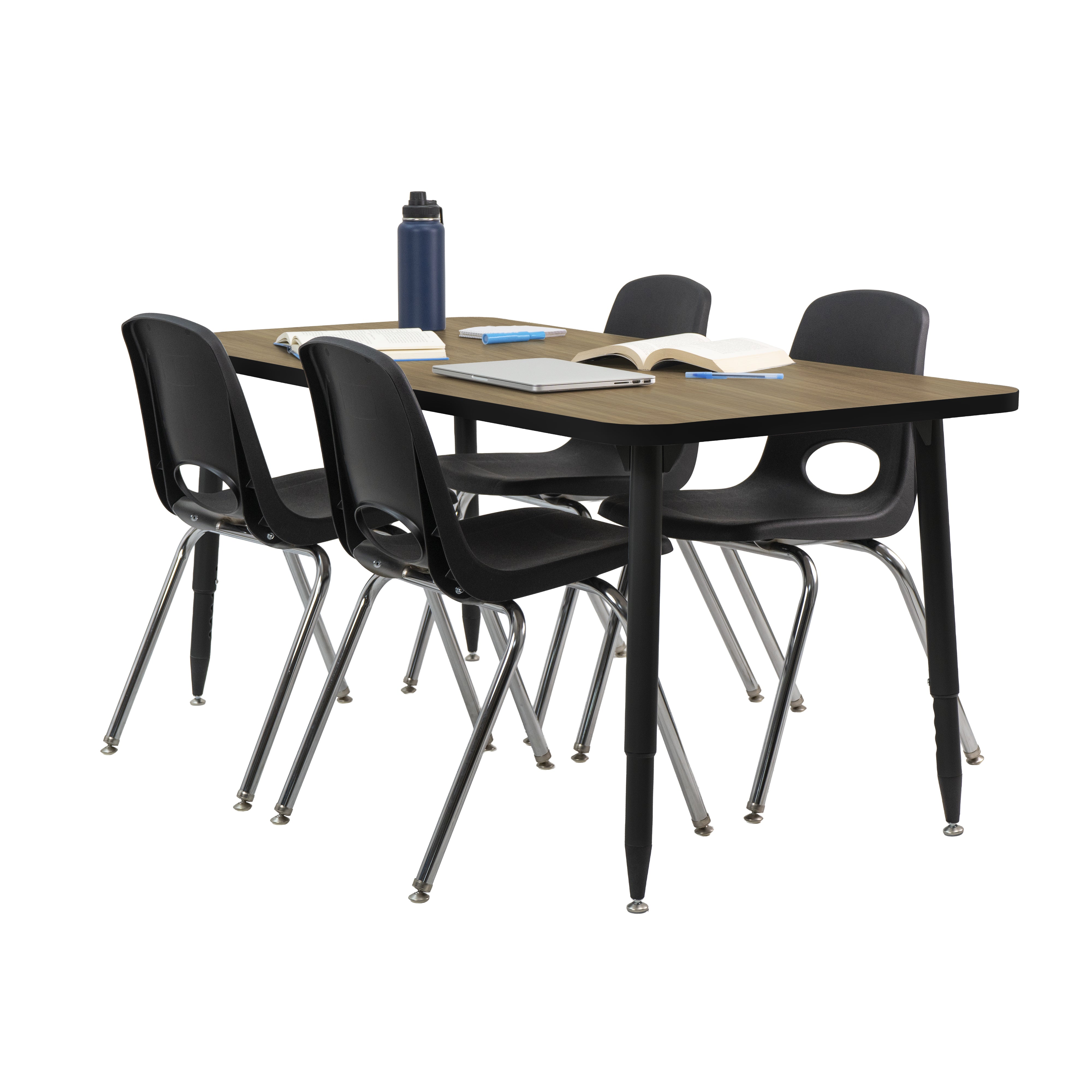 Adapte 30" x 60" Rectangle Thermofused Activity Table with Adjustable Tapered Legs - Pasadena Oak/Black