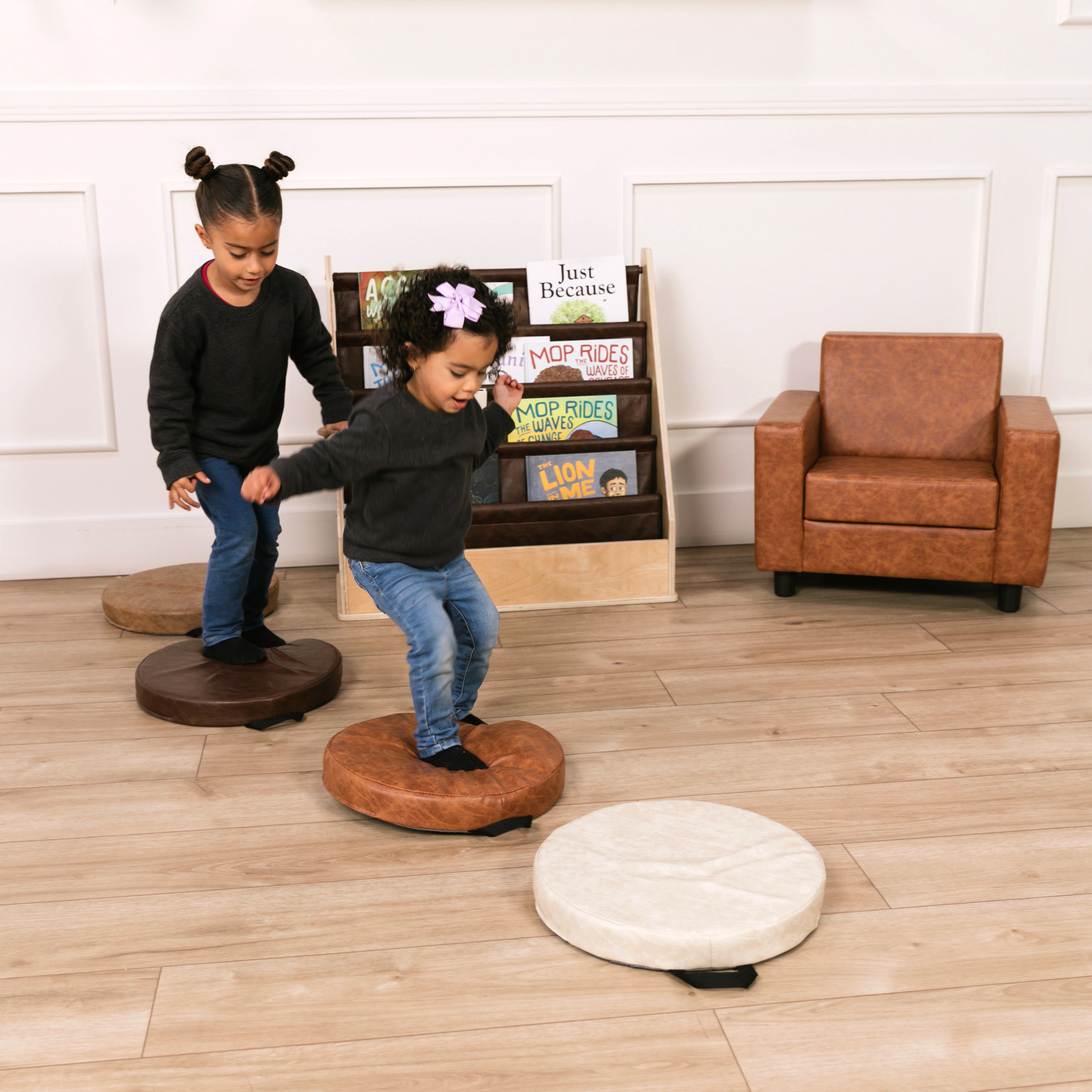 Rustic 15" Round Floor Cushions, 4-Piece - Distressed Assorted