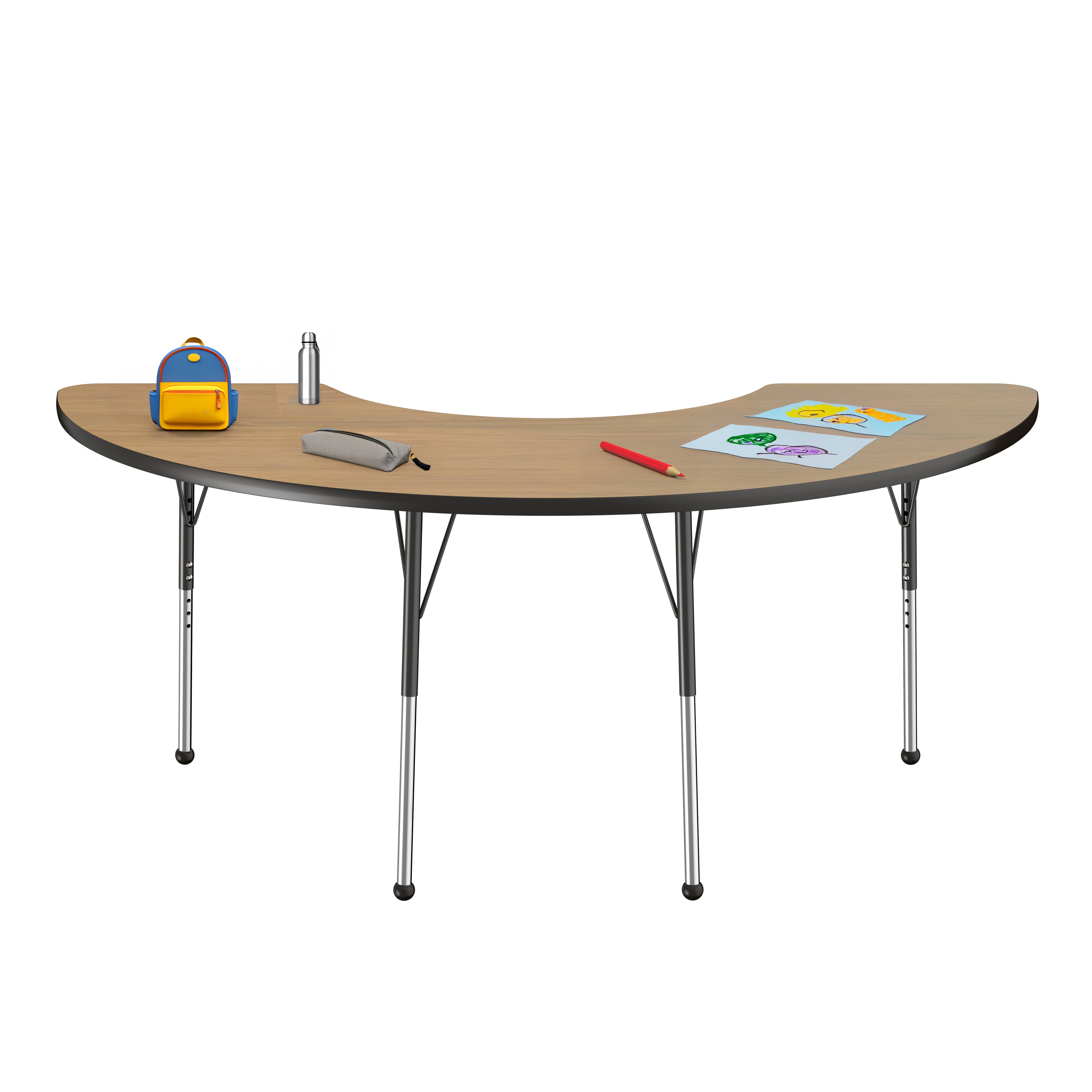 36" x 72" Half Moon T-Molding Activity Table with Adjustable Standard Ball Glide Legs - Pasadena Oak/Black