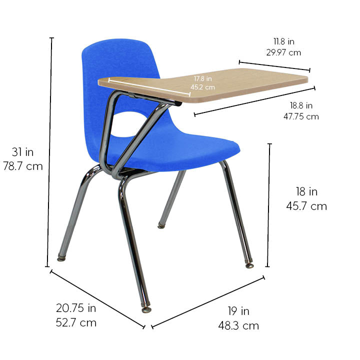 18" Stack Chair with Tablet Arm - Blue/Maple/Maple