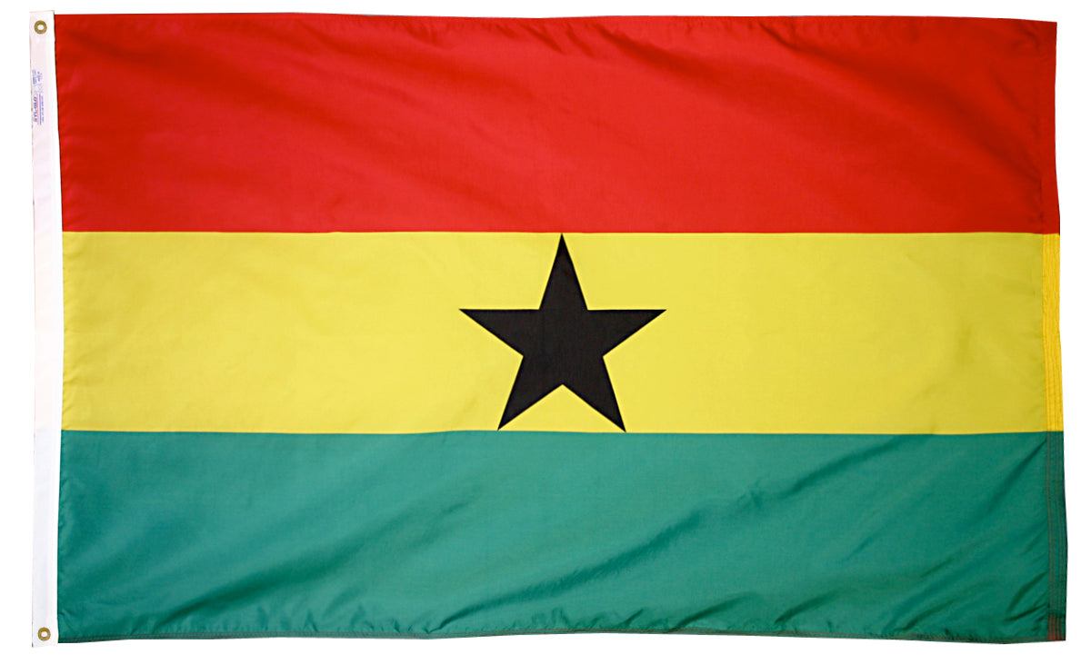 Ghana Flag 4x6 ft. Nylon SolarGuard Nyl-Glo 100% Made in USA to Official United Nations Design Specifications.
