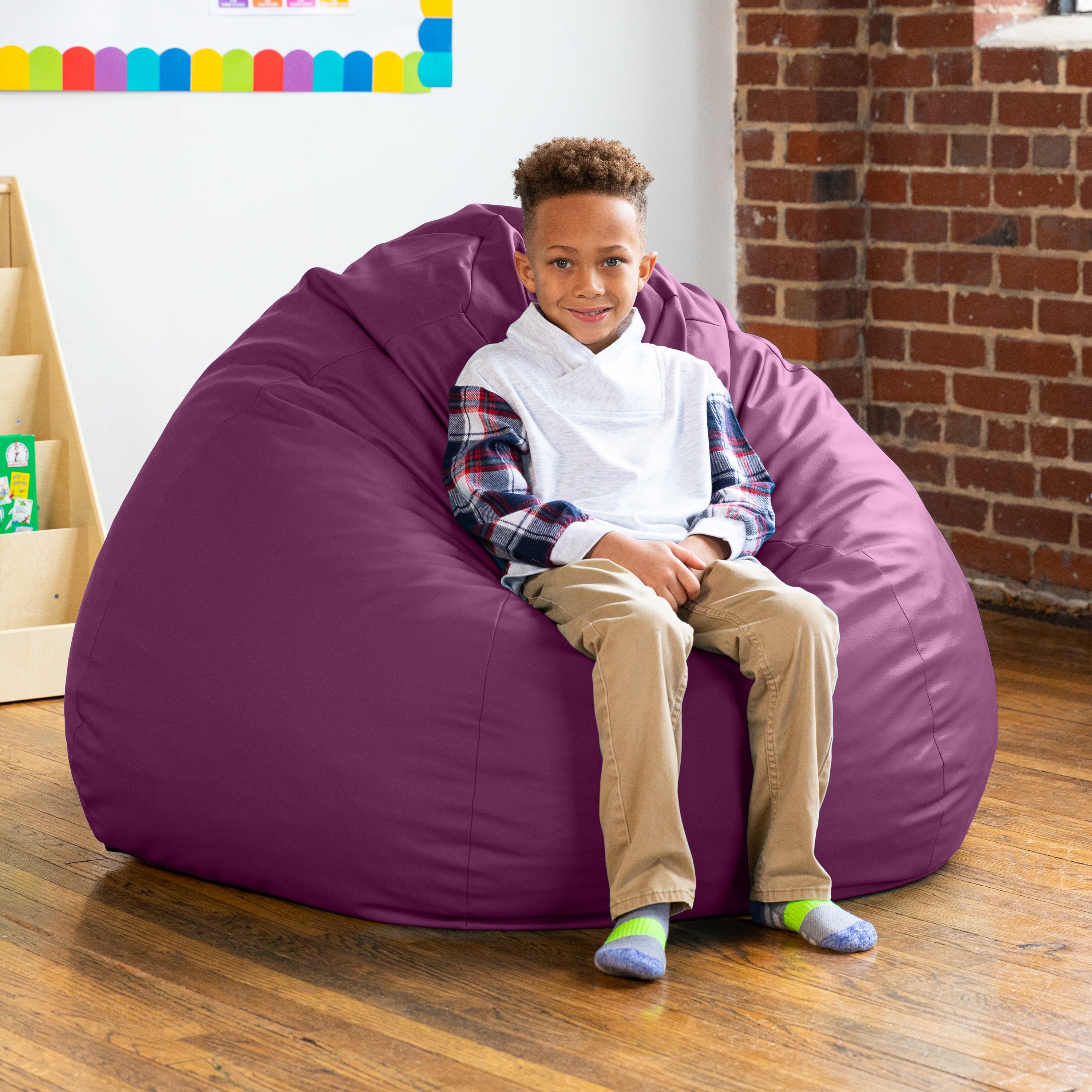 Jaxx Gumdrop Commercial Grade Bean Bag for Educational Environments, Large Size - Premium Vinyl - Plum