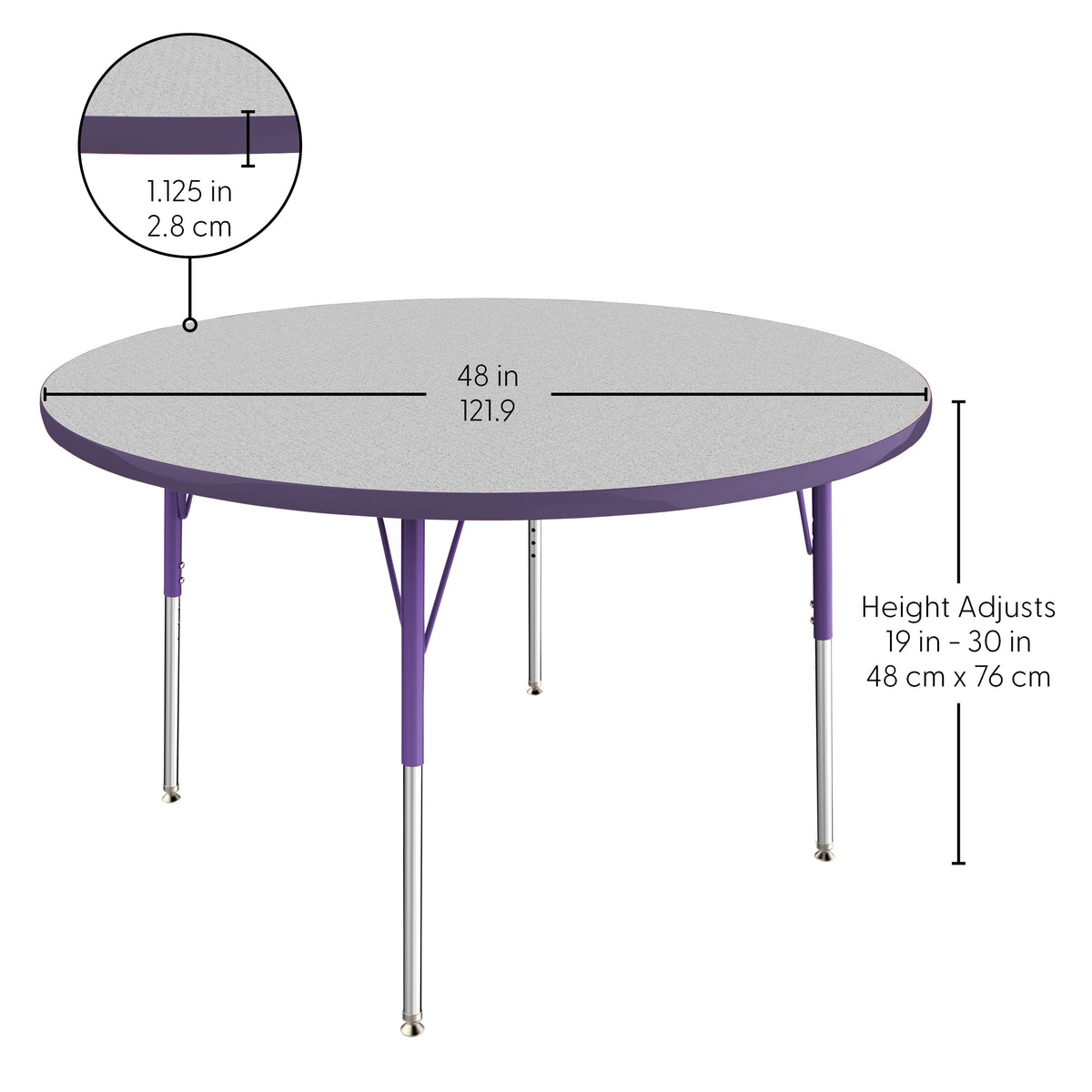 48" Round T-Molding Activity Table with Adjustable Standard Swivel Glide Legs - Gray/Purple