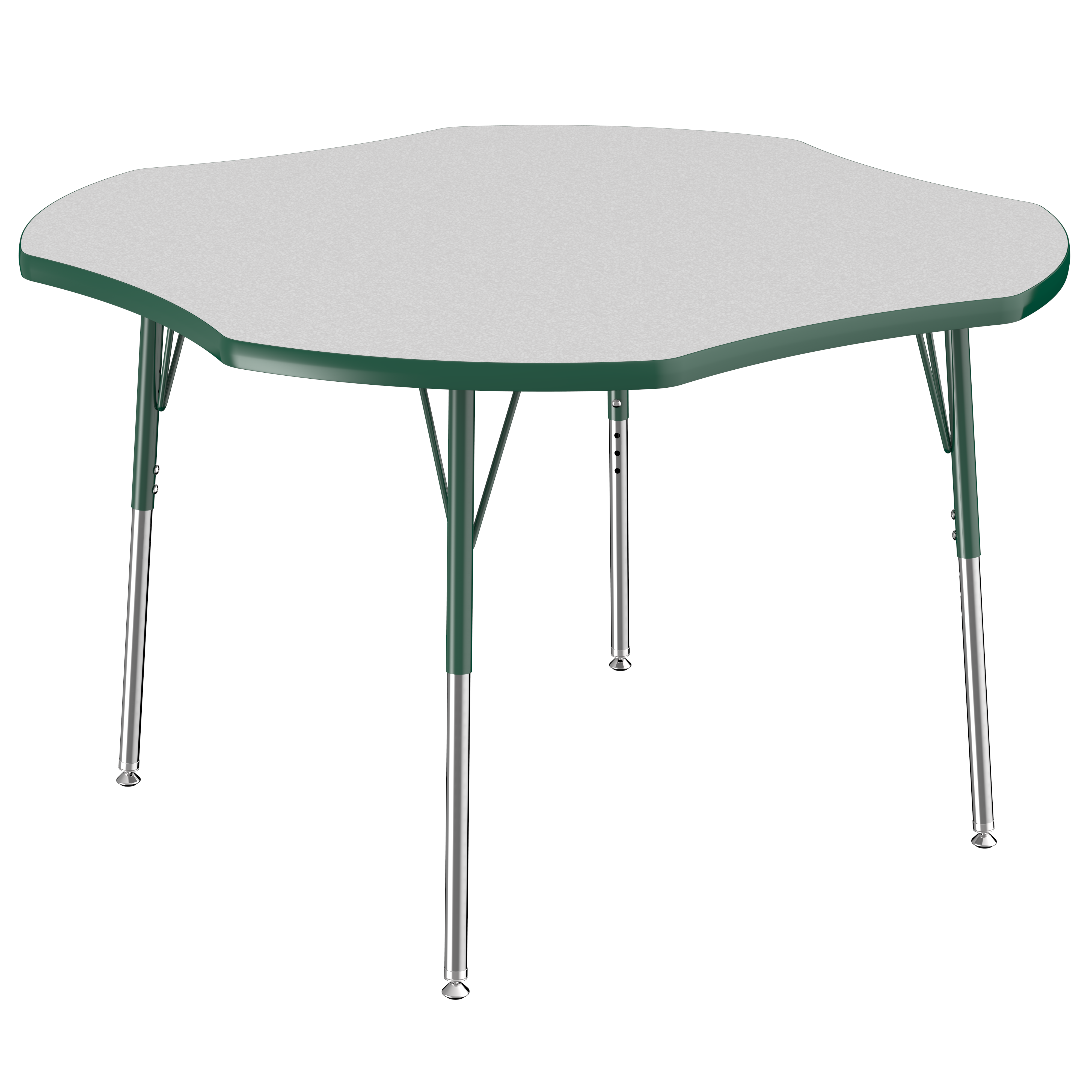48" x 48" Clover T-Molding Activity Table with Adjustable Standard Swivel Glide Legs - Gray/Green