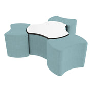 Pro Series Dry-Erase Cog Ottoman Table with Bowtie 18" H Seating, 4-Piece Set - Sky Blue Crosshatch/Whiteboard