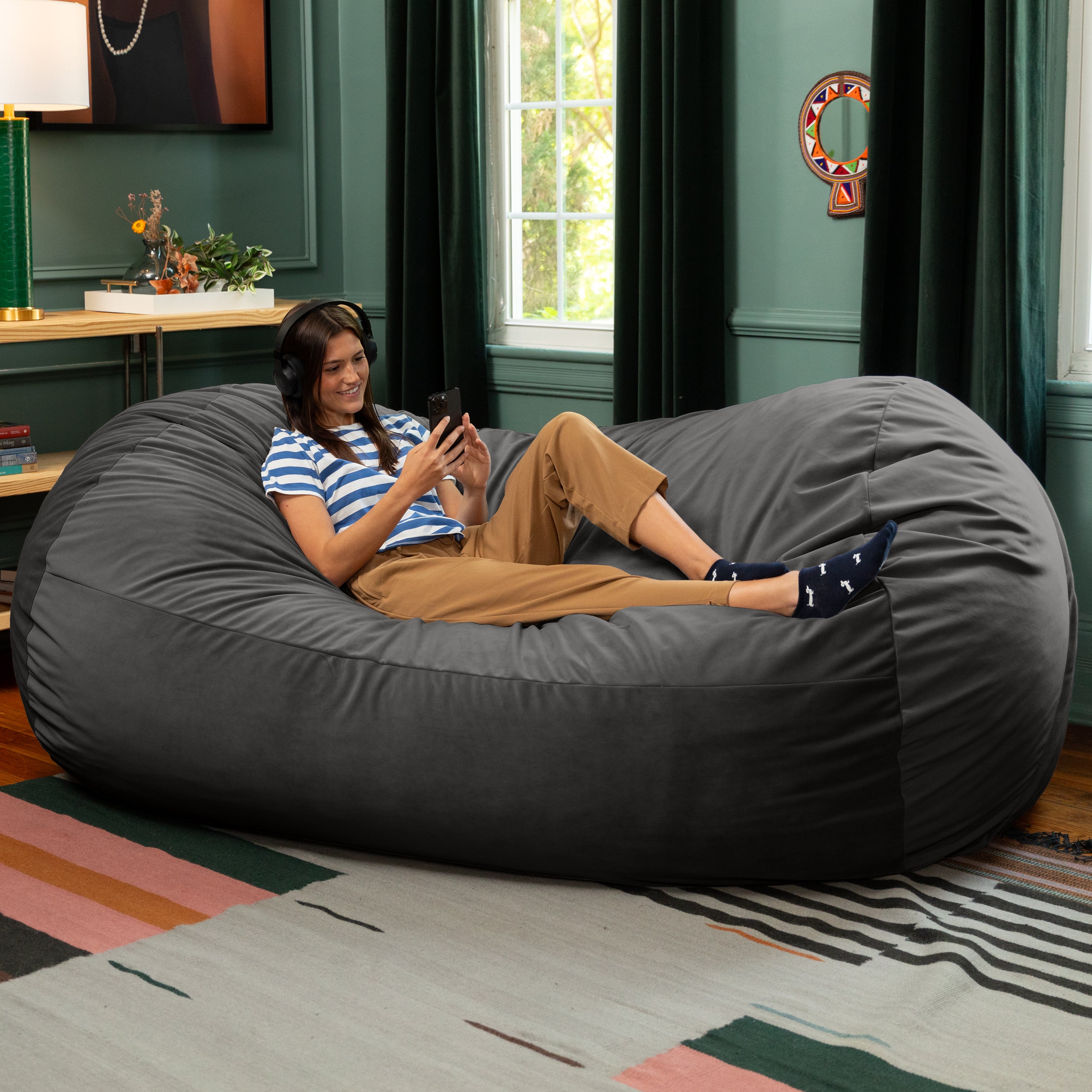 Jaxx Grand Lounger 7 Foot Bean Bag Sofa -Lush Velvet Black