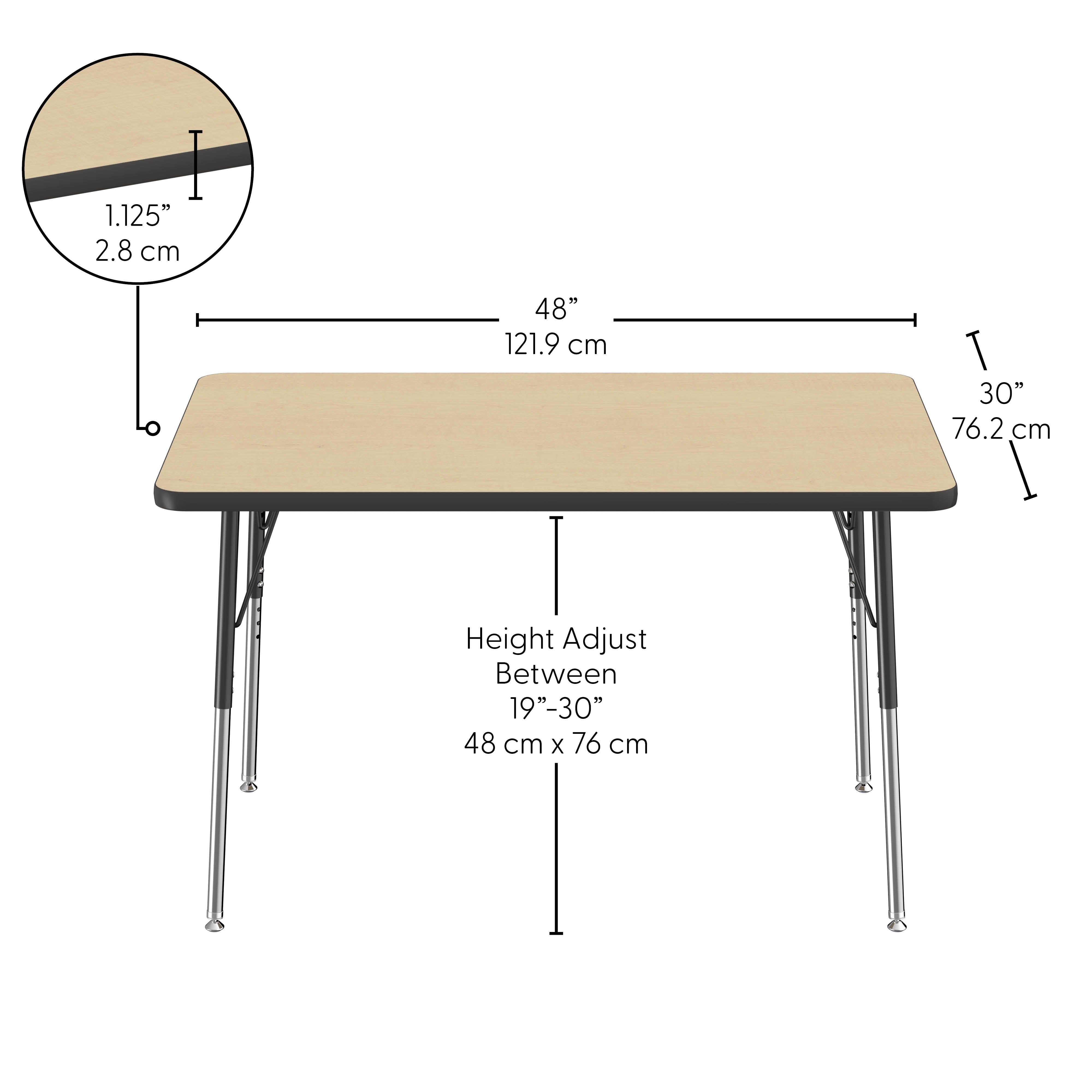 30" x 48" Rectangle Thermofused Activity Table with Adjustable Standard Swivel Glide Legs - Maple/Black