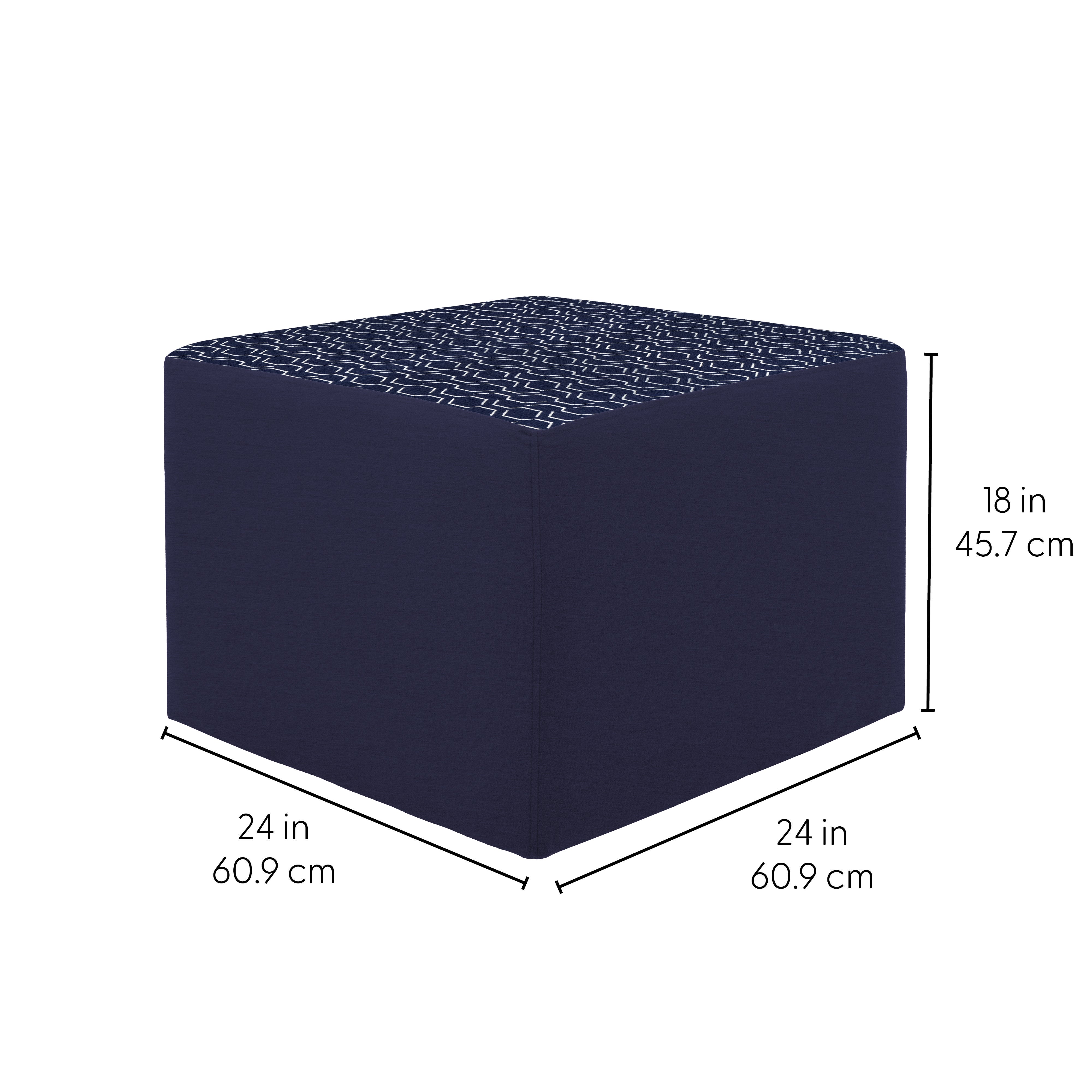 Outdoor 24" Square Ottoman with Sunbrella, 18" H - Adaptation Indigo/Canvas Navy