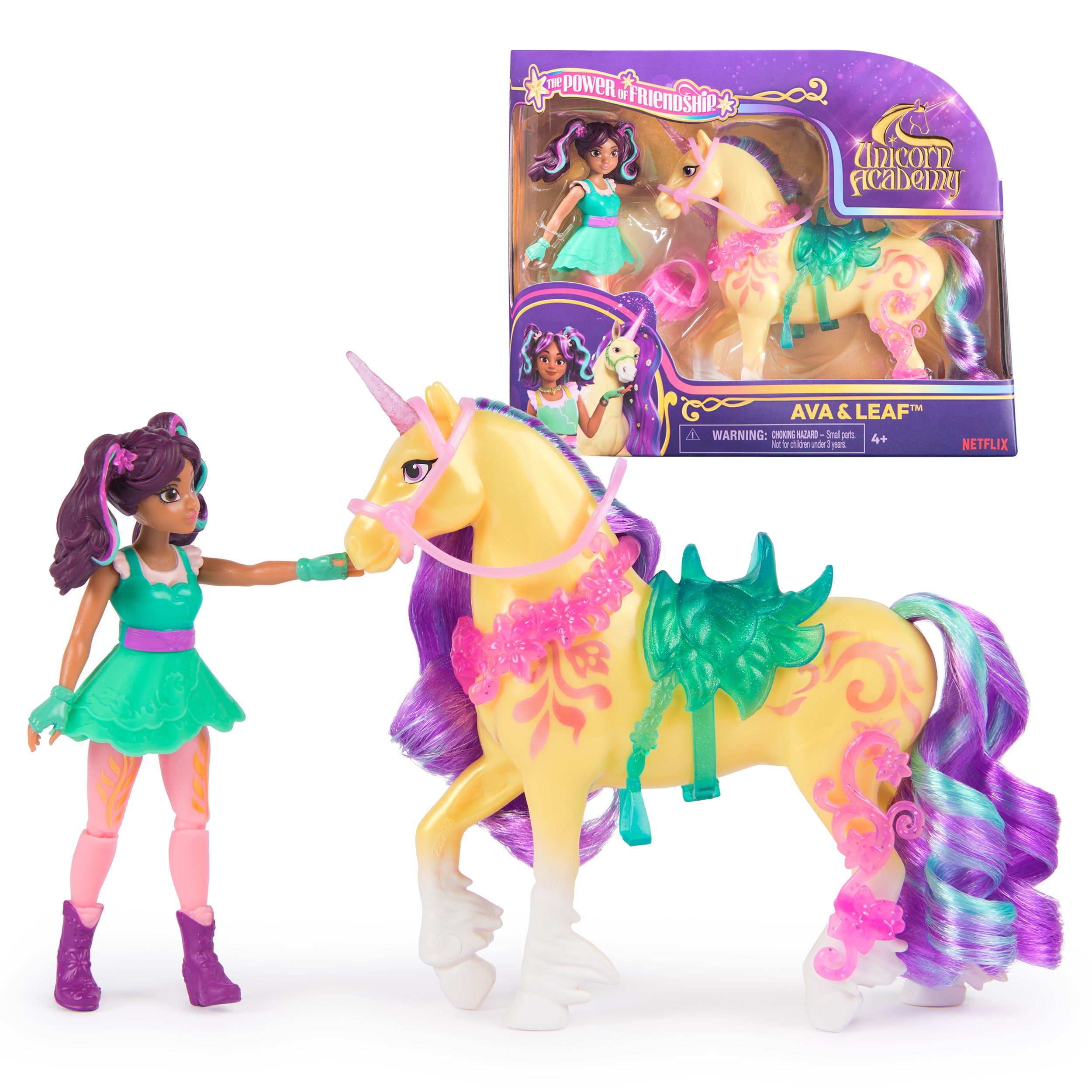 Unicorn Academy, Ava & Leaf Power of Friendship Set with Translucent Saddle & 2 Power Accessories, Dolls & Unicorn Toys for Girls Ages 4 and up