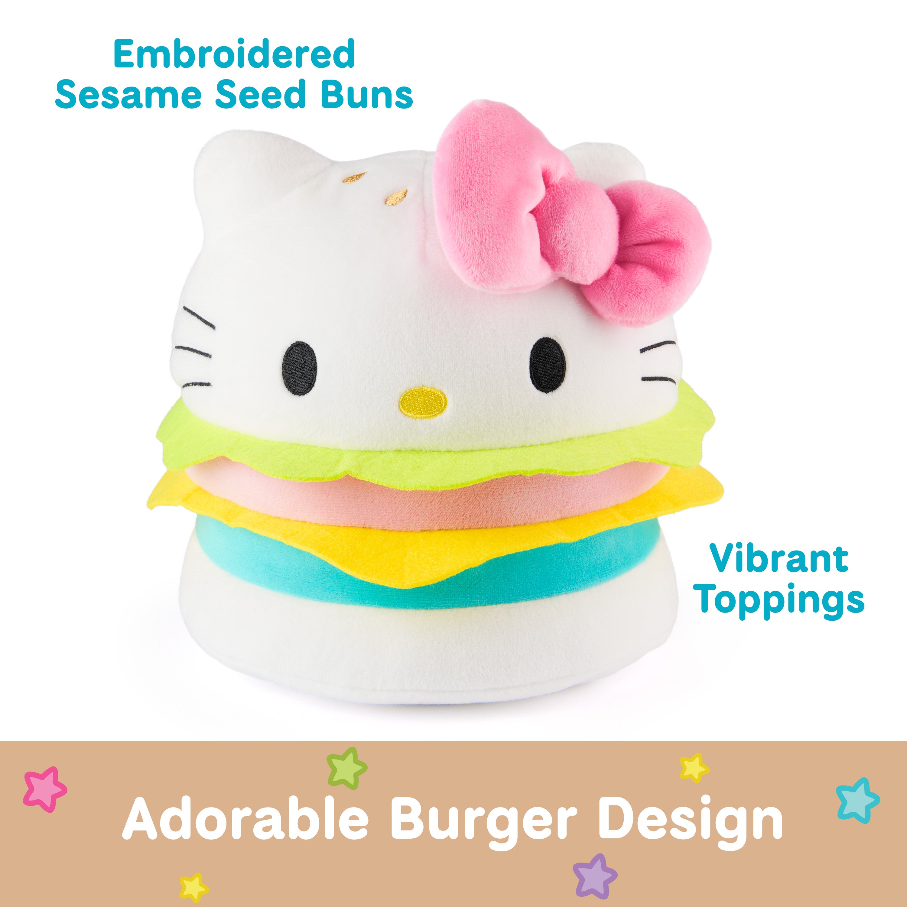 GUND Sanrio Official Hello Kitty Hamburger Plush, Collectible Plush Toy, Stuffed Animal for Ages 1 and Up, Pink/White, 8”