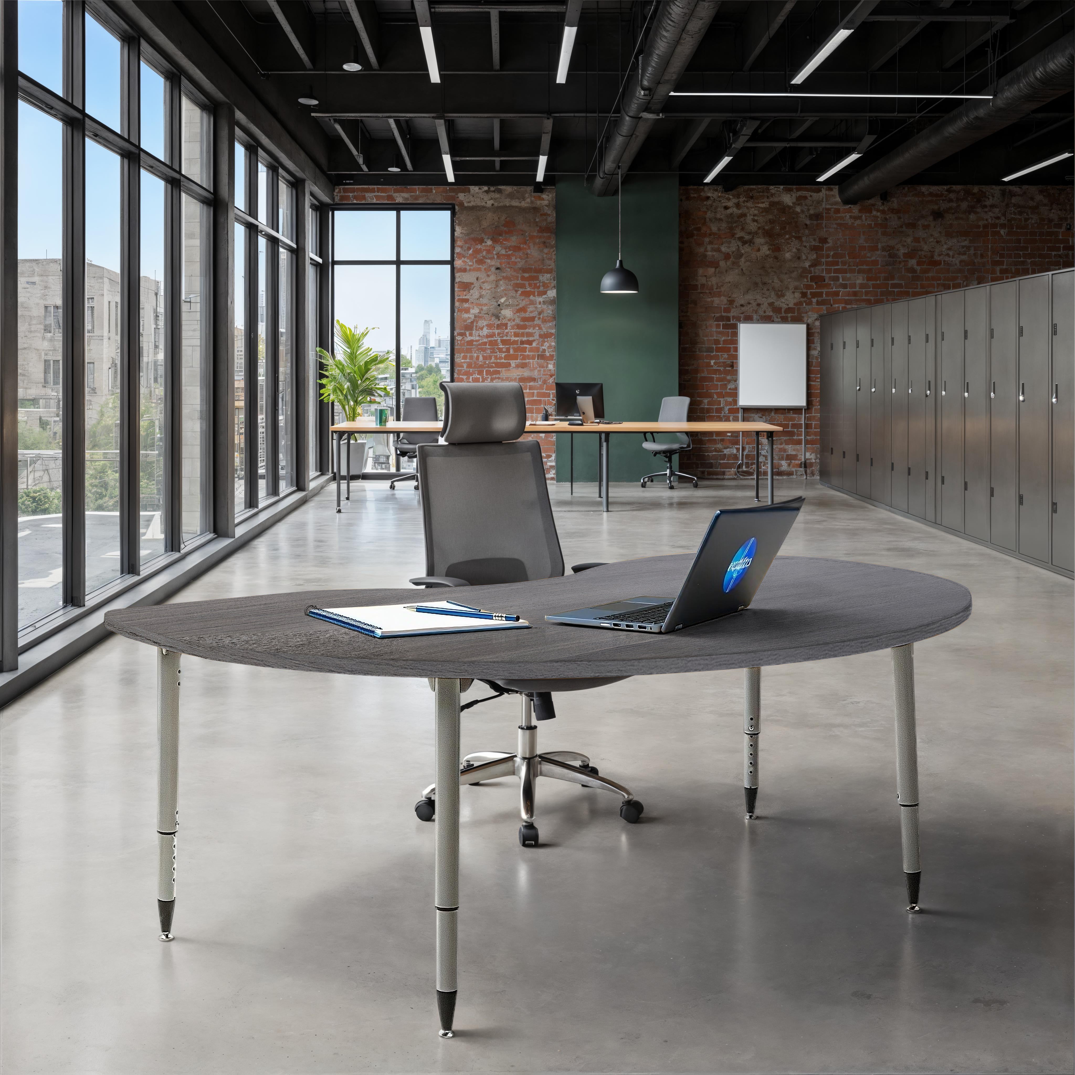 Adapte 48" x 72" Kidney Woodgrain Activity Table with Adjustable Tapered Legs - Gray Wood/Silver
