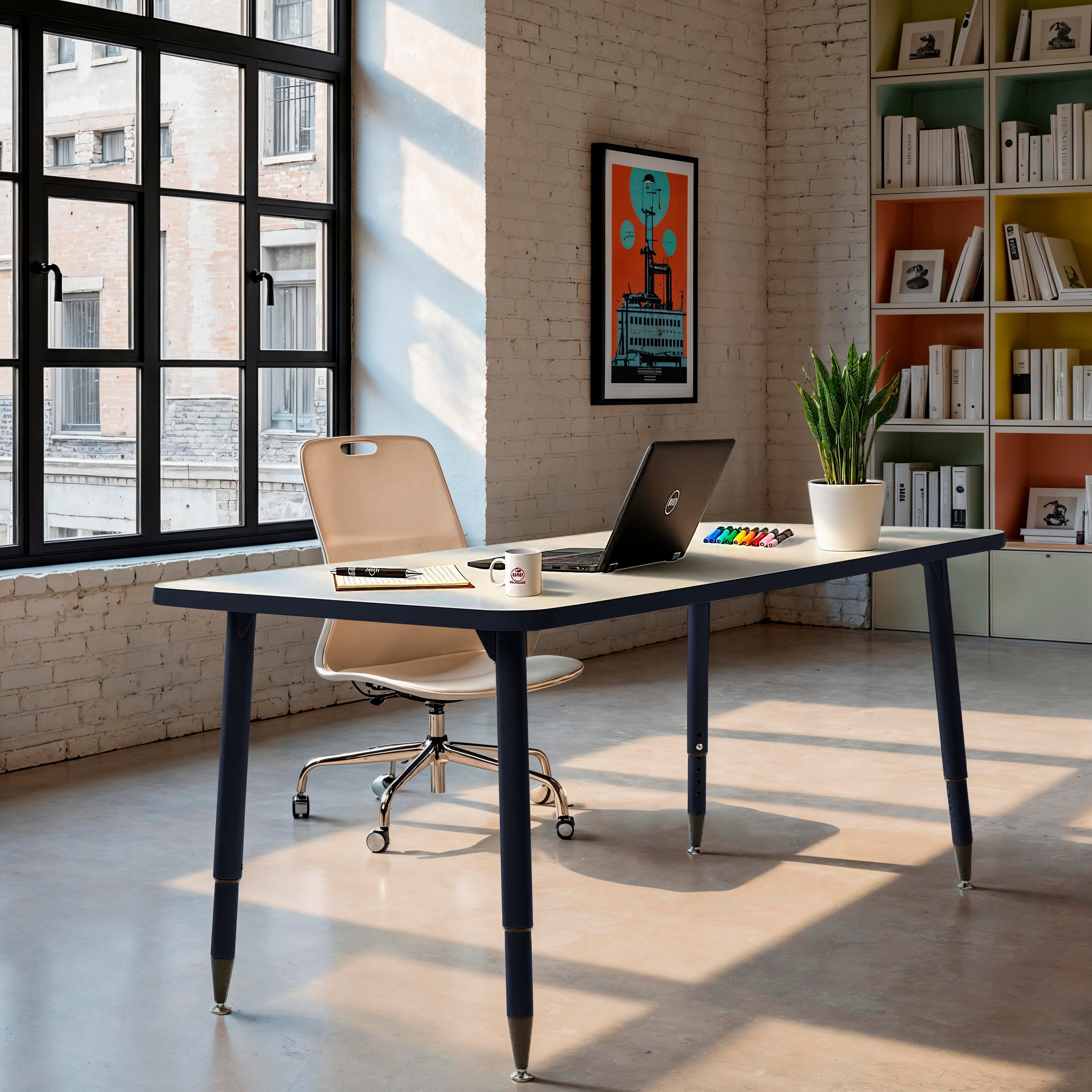 Adapte 30" x 60" Rectangle Dry-Erase Activity Table with Adjustable Tapered Legs - Whiteboard/Navy