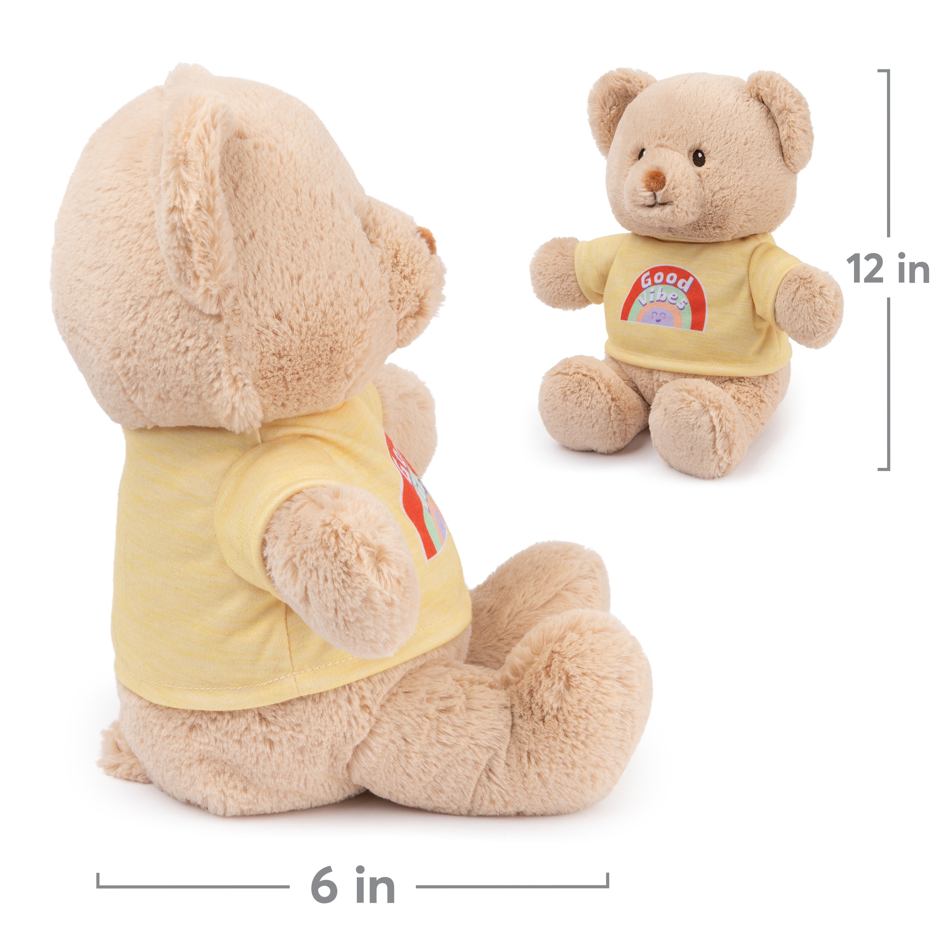 GUND “Good Vibes” Sustainable Message Bear with Yellow T-Shirt, Teddy Bear Made from 100% Recycled Materials for Ages 1 and Up, Tan, 12”