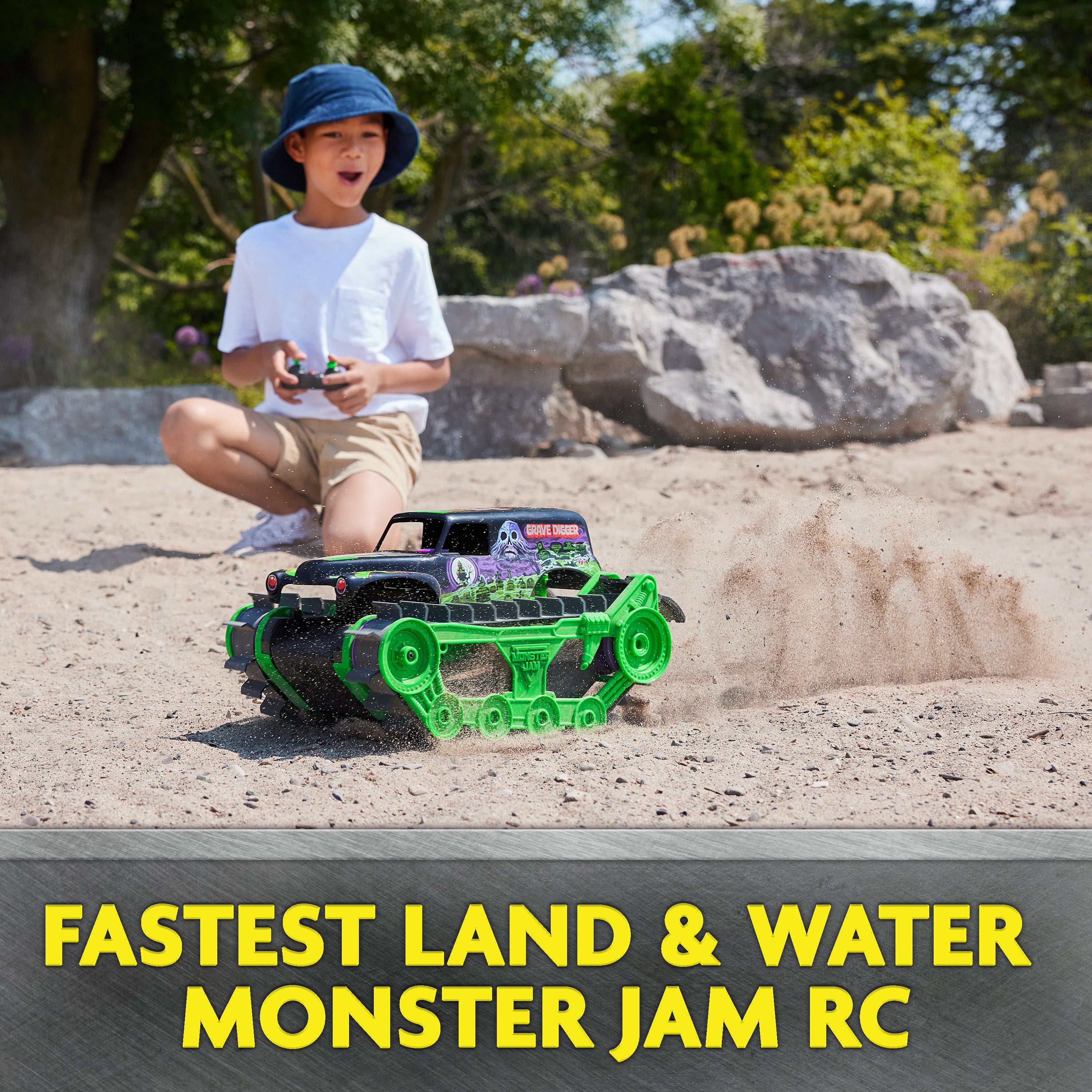 Monster Jam, Official Grave Digger Trax All-Terrain Remote Control Outdoor Vehicle,  1:15 Scale, Kids Toys for Boys and Girls Ages 4 and Up