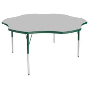60" x 60" Flower T-Molding Activity Table with Adjustable Standard Swivel Glide Legs - Gray/Green