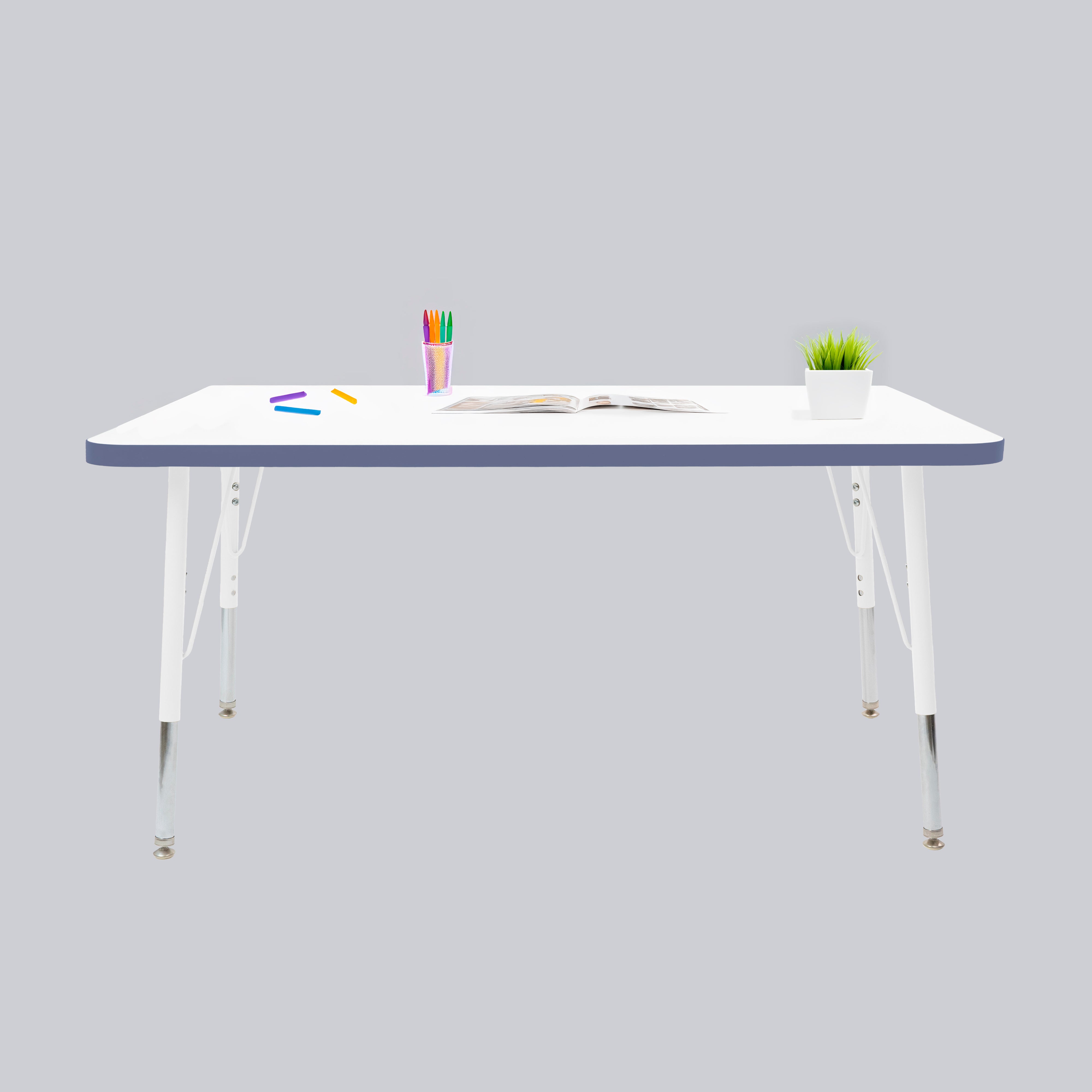 30" x 48" Rectangle Thermofused Activity Table with Adjustable Standard Swivel Glide Legs - White/Navy/White