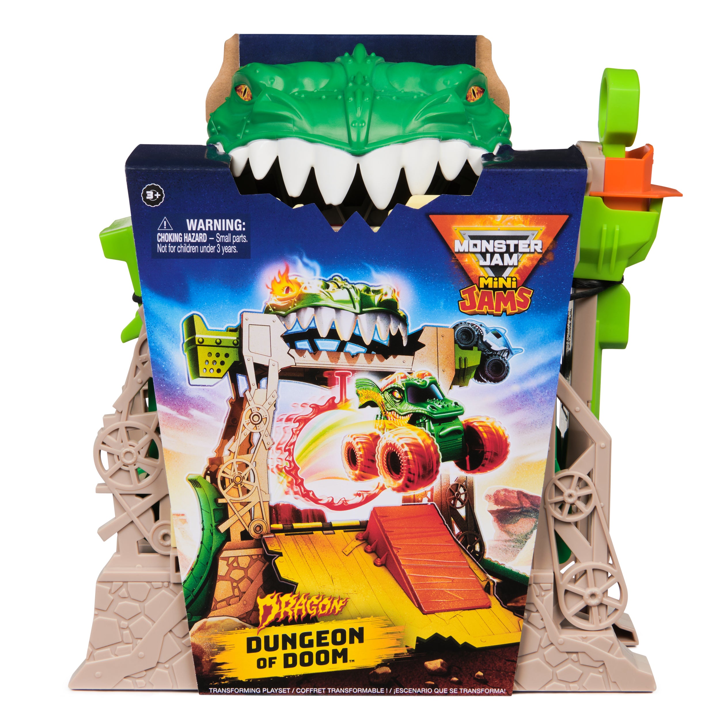 Monster Jam, Dragon Dungeon of Doom Playset, Mini Jams, Exclusive Die-Cast Dragon Monster Truck 1:87 Scale, Kids Toys for Boys Ages 3 and Up