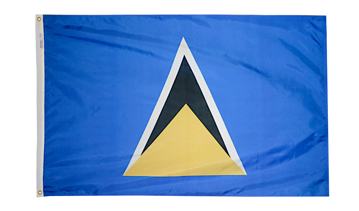 St. Lucia Flag 5x8 ft. Nylon SolarGuard Nyl-Glo 100% Made in USA to Official United Nations Design Specifications.