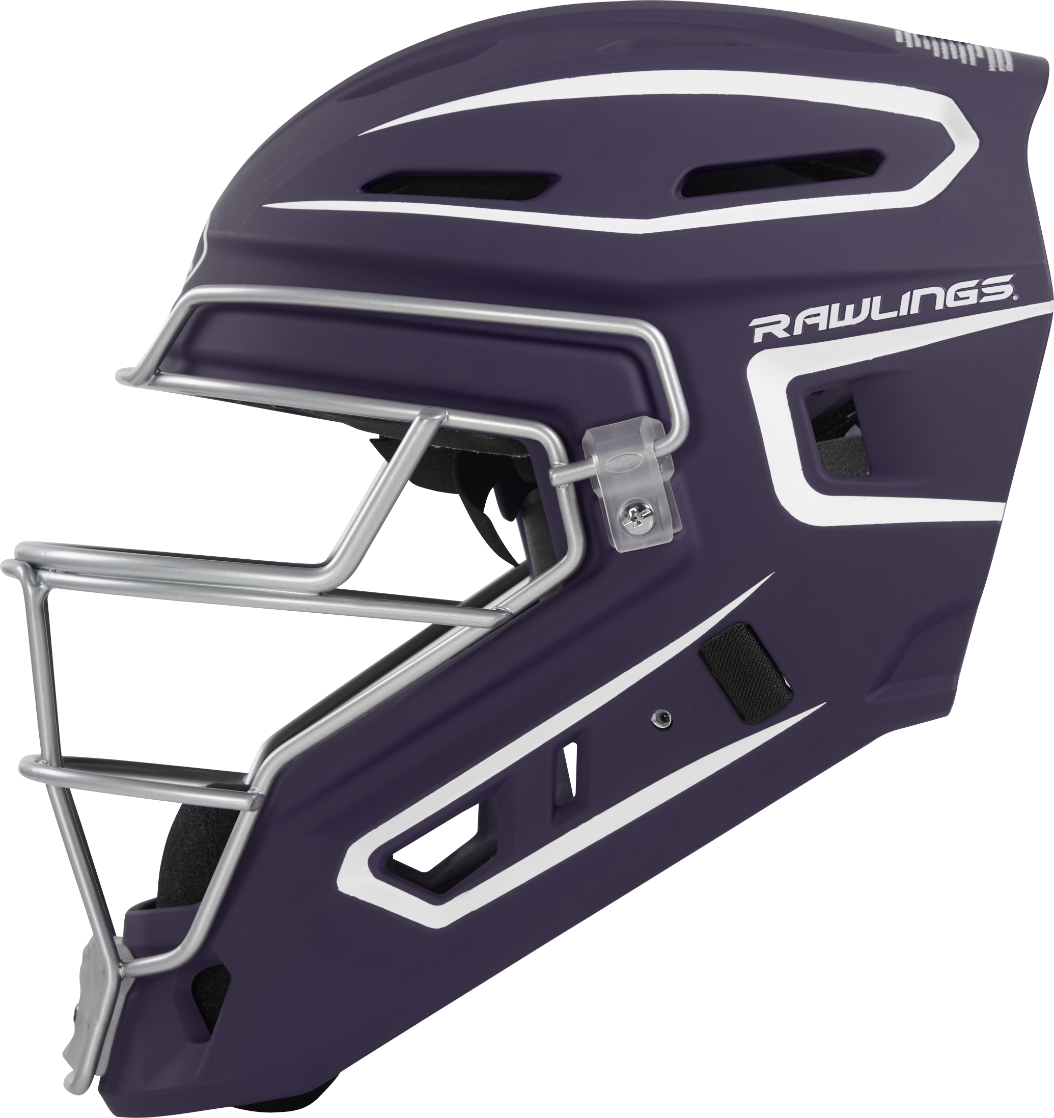Rawlings Velo 2.0 Matte Junior Catchers Helmet - Purple/White