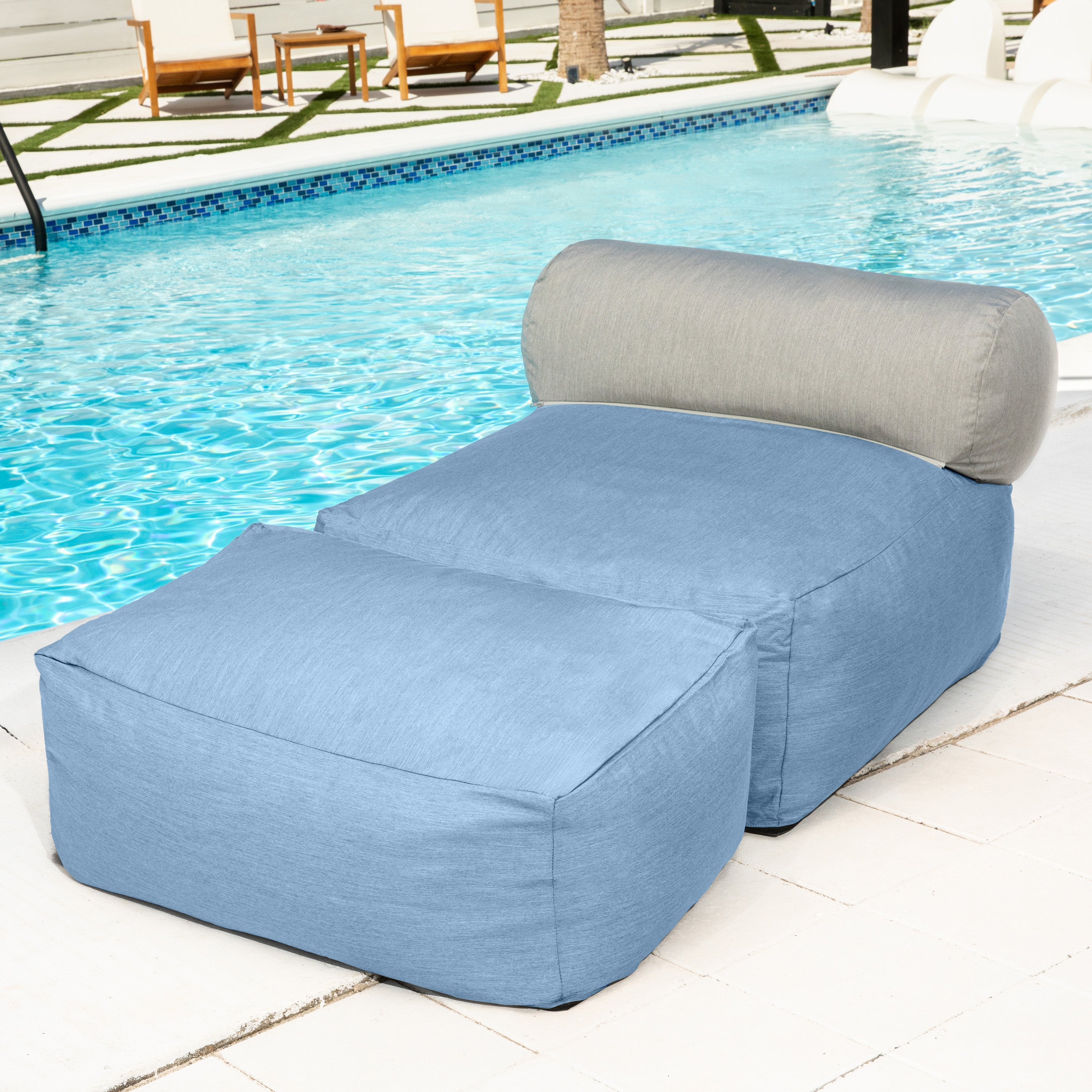 Jaxx Tybee Large Outdoor Lounge w/ Bolster and Ottoman - Sunbrella Ocean