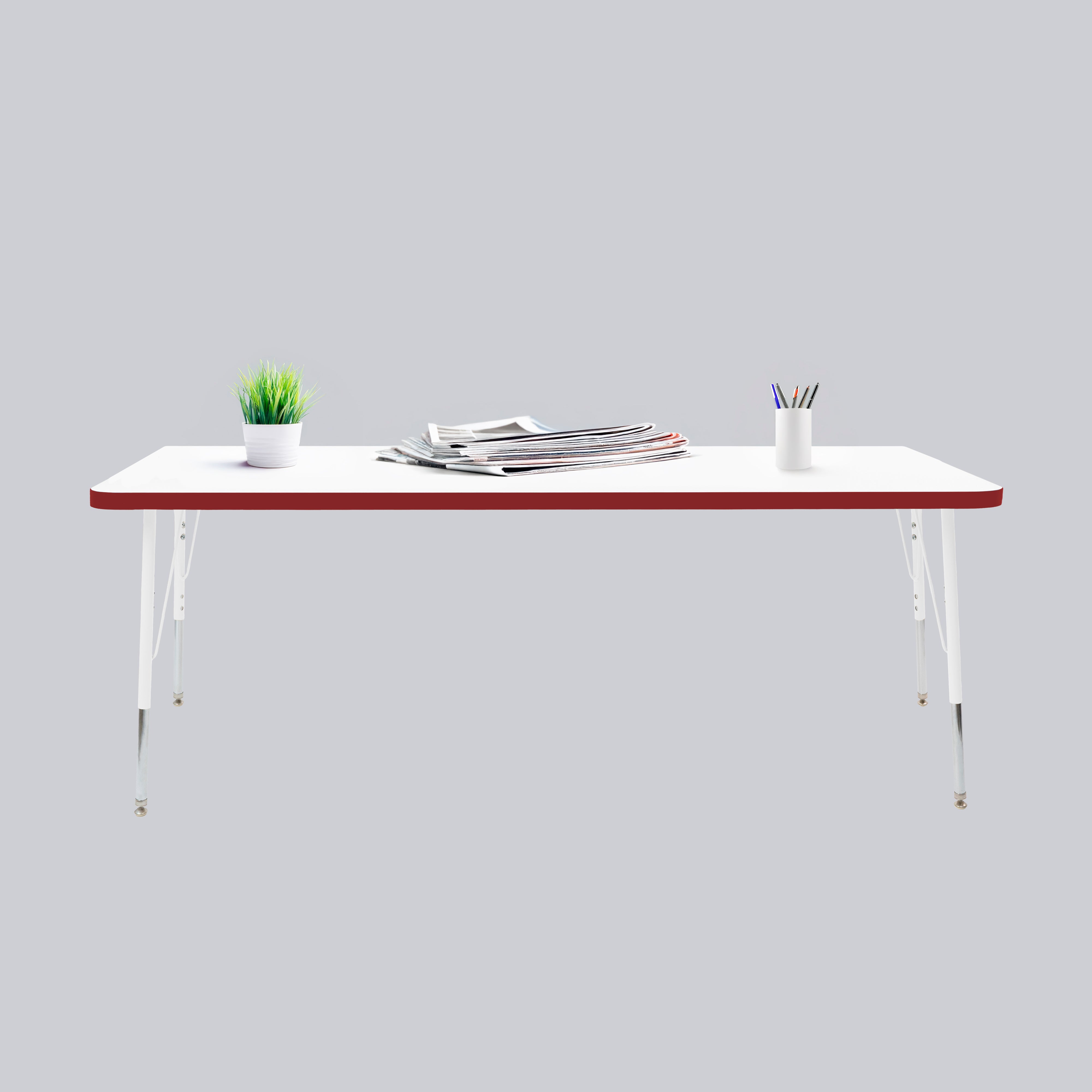 30" x 72" Rectangle Thermofused Activity Table with Adjustable Standard Swivel Glide Legs - White/Burgundy/White