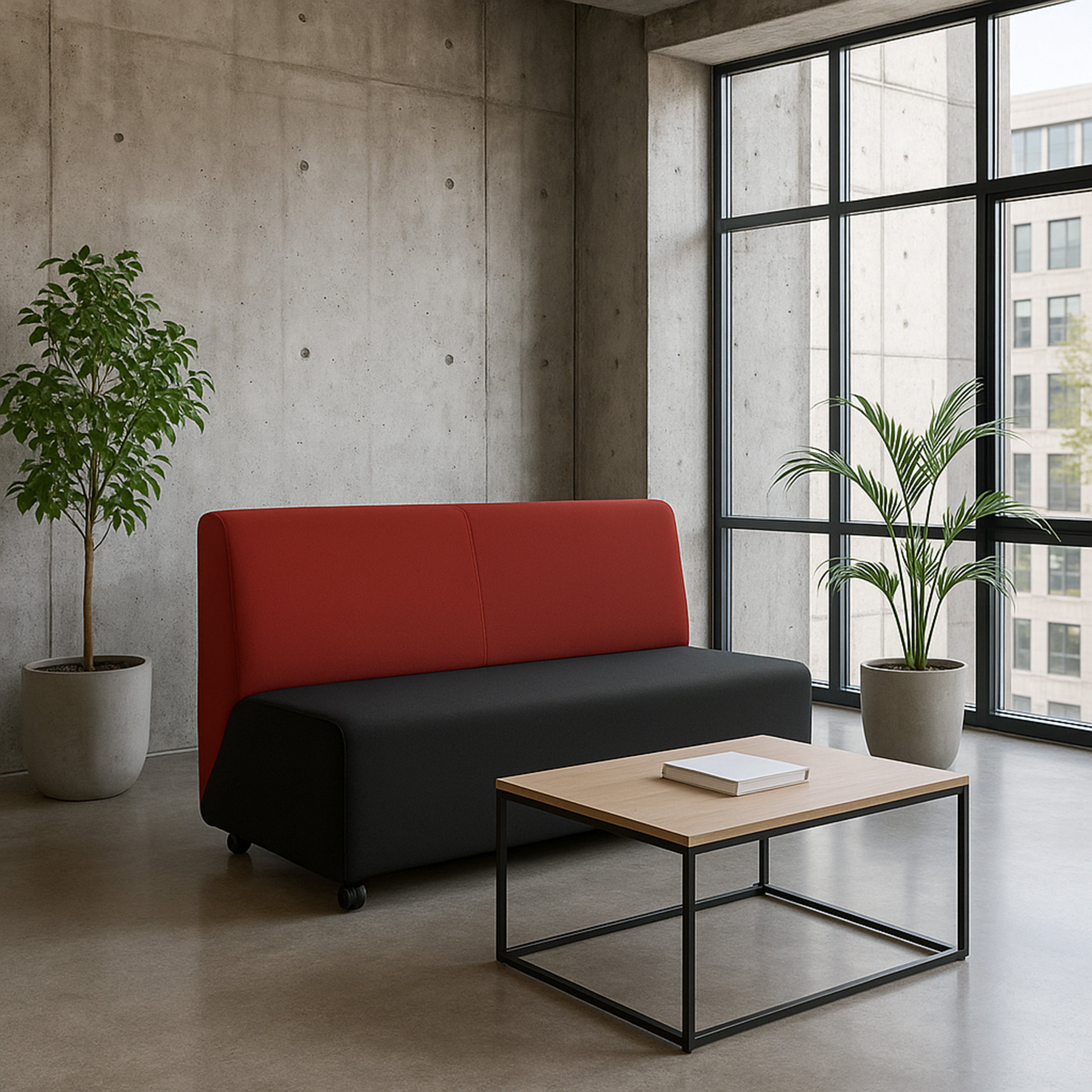Pro Series Upholstered Armless Mobile Sofa with Tech Panel - Black/Crimson